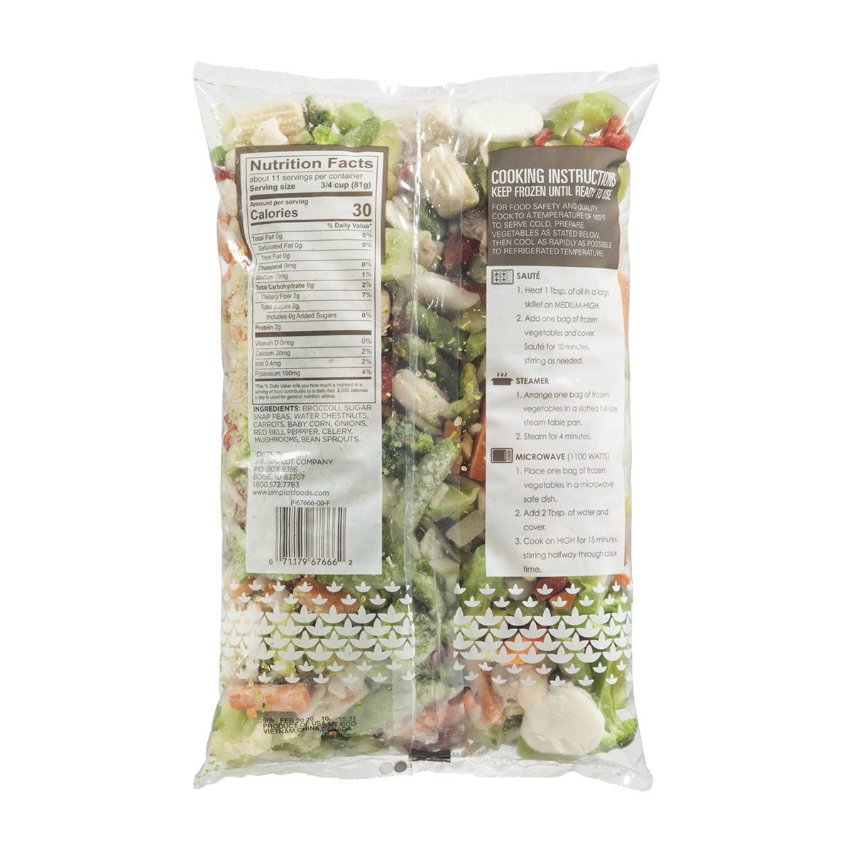 Simplot Simple Goodness Classic Vegetables Stir Fry Supreme Vegetable Blend 2 Pound Each - 12 Per Case.