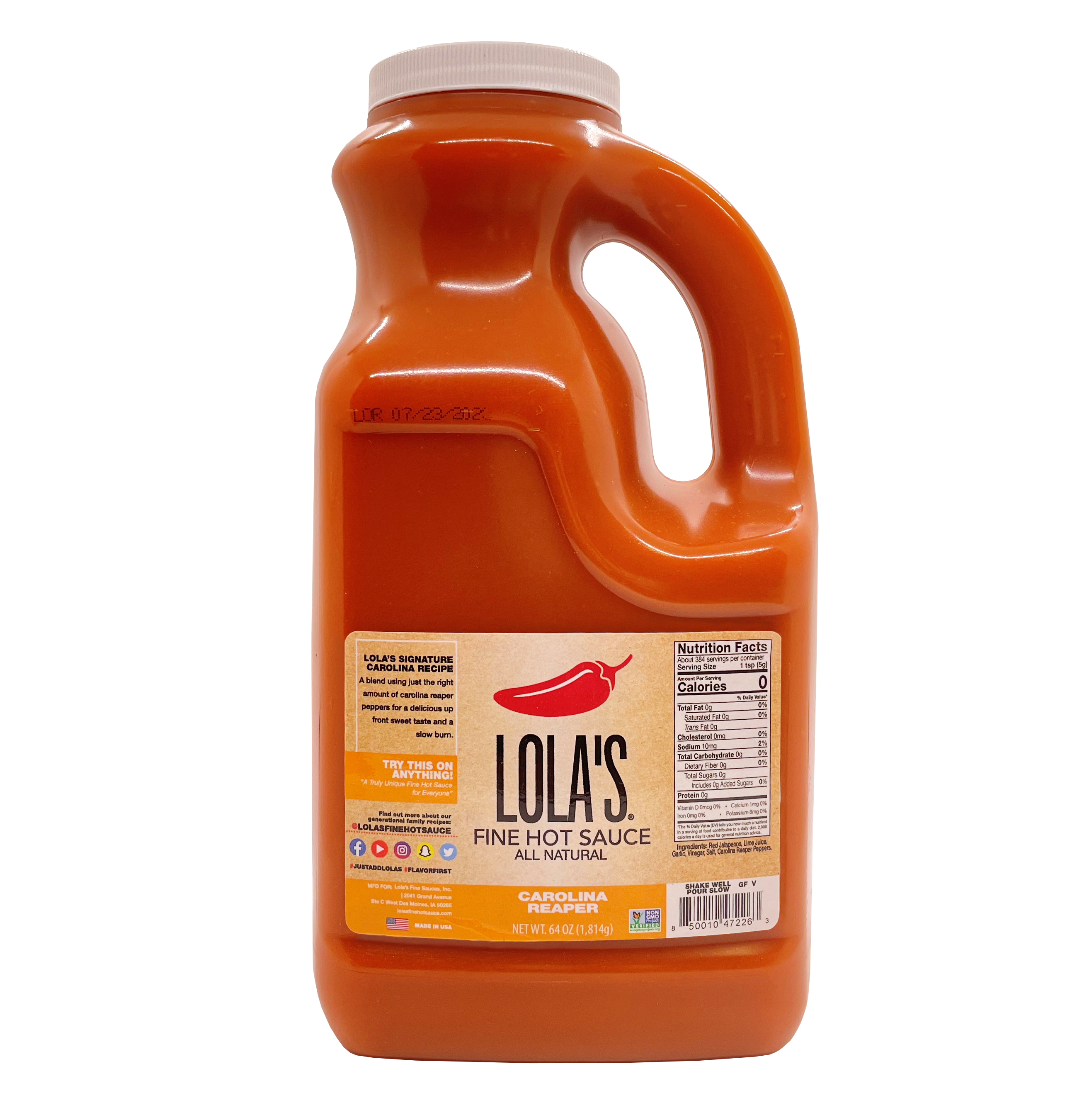 Lola's Fine Hot Sauce Carolina Reaper Hot Sauce Half 64 Ounce Size - 2 Per Case.