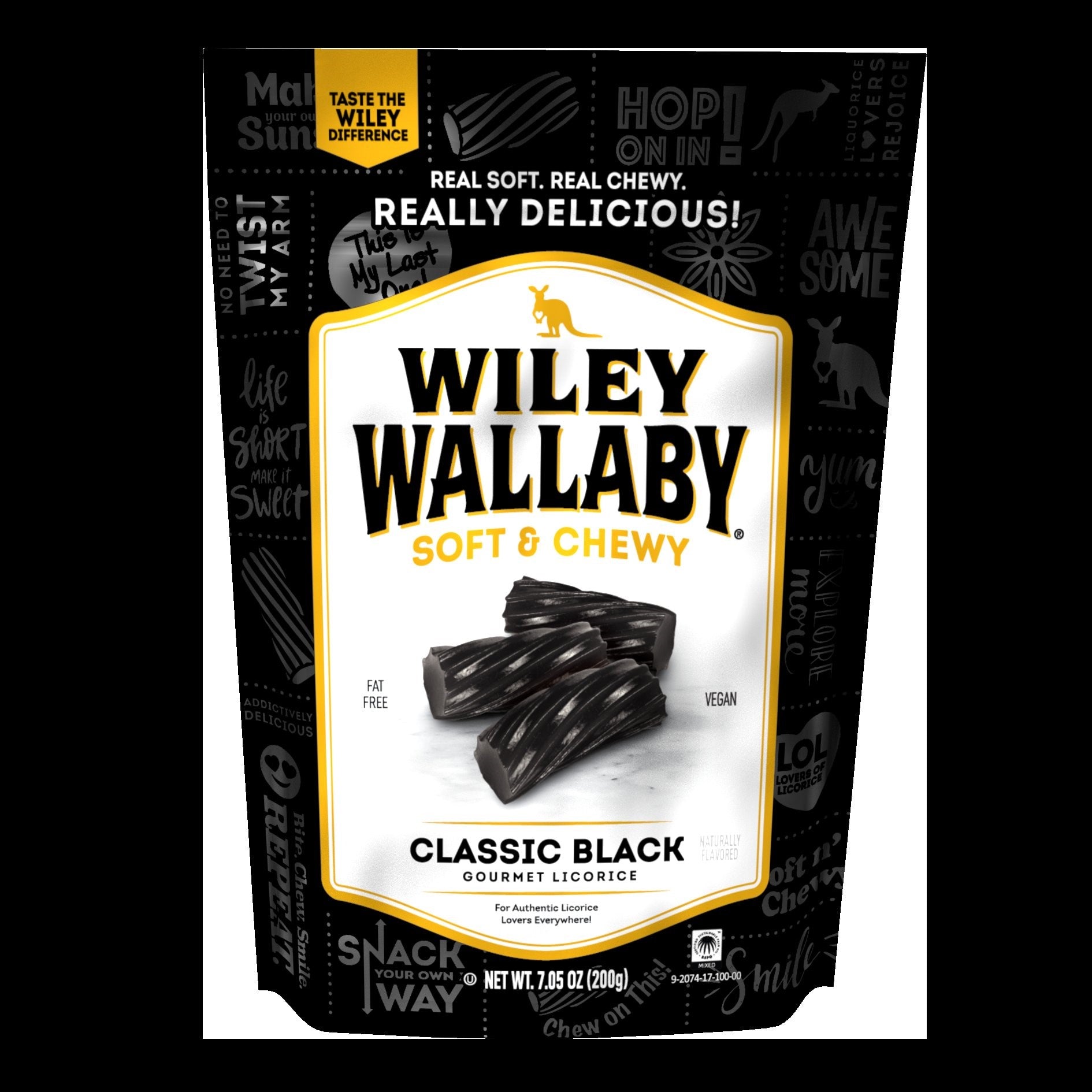 Wiley Wallaby Black Aussie Liquorice 7.05 Ounce Size - 12 Per Case.