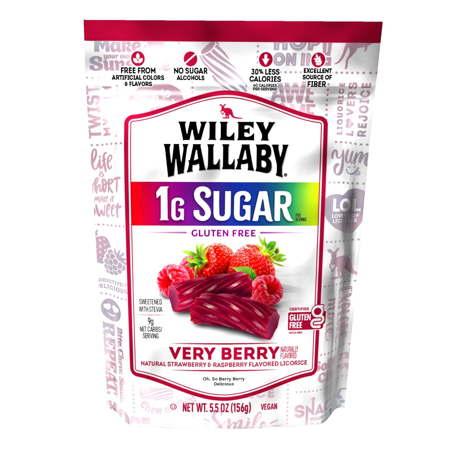Low Sugar Very Berry Licorice 5.5 Ounce Size - 8 Per Case.