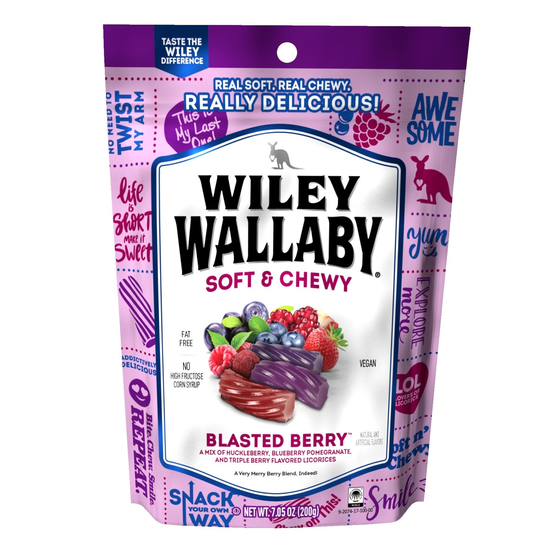 Wiley Wallaby Blasted Berry Licorice 7.05 Ounce Size - 12 Per Case.