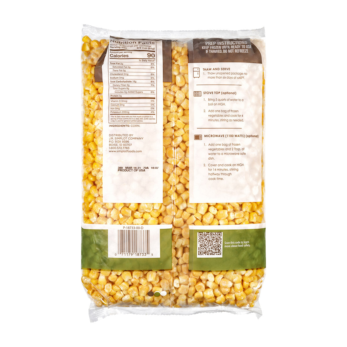 Simplot Simple Goodness Classic Vegetables Rte Cut Corn Simply Sweet 2.5 Pound Each - 12 Per Case.