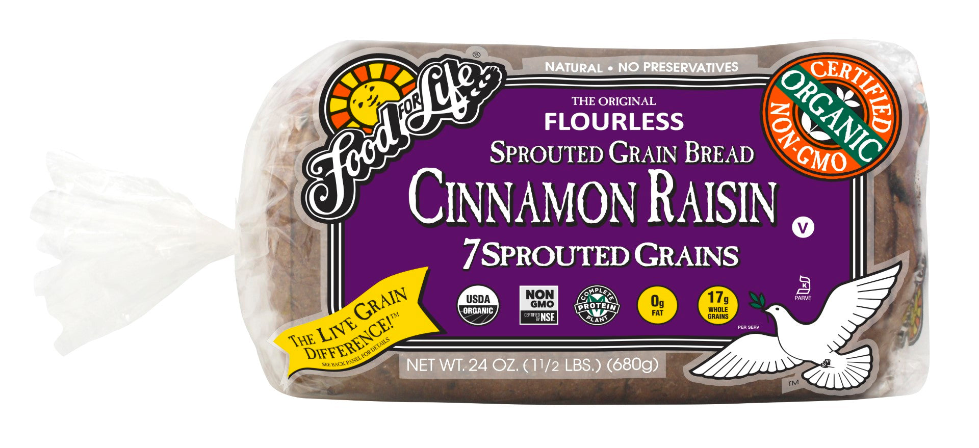 Food For Life Organic Sprouted Whole Graincinnamon Raisin Bread 24 Ounce Size - 6 Per Case.