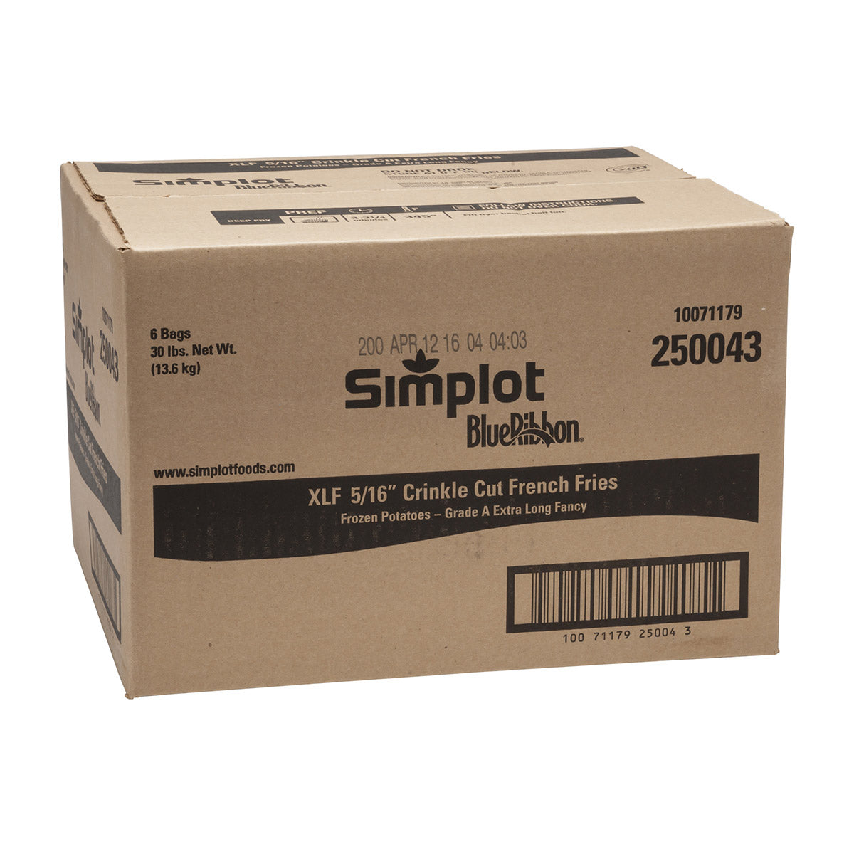 Simplot Blue Ribbon 6" Crinkle Cut Frieslb 5 Pound Each - 6 Per Case.