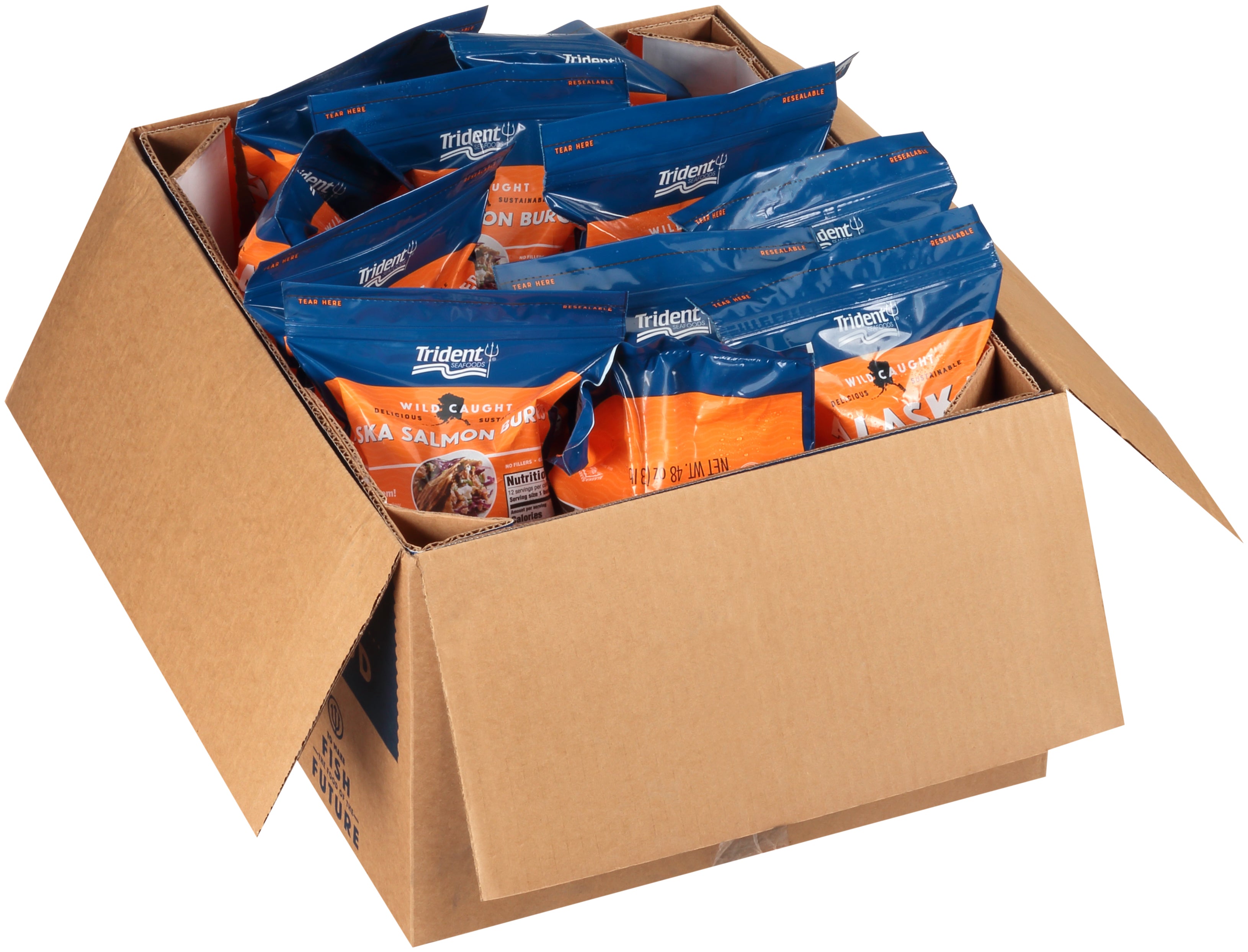 Trident Seafoods 4 Ounce Boneless Skinless Parfried Alaskan Salmon Burger 3 Pound Each - 12 Per Case.