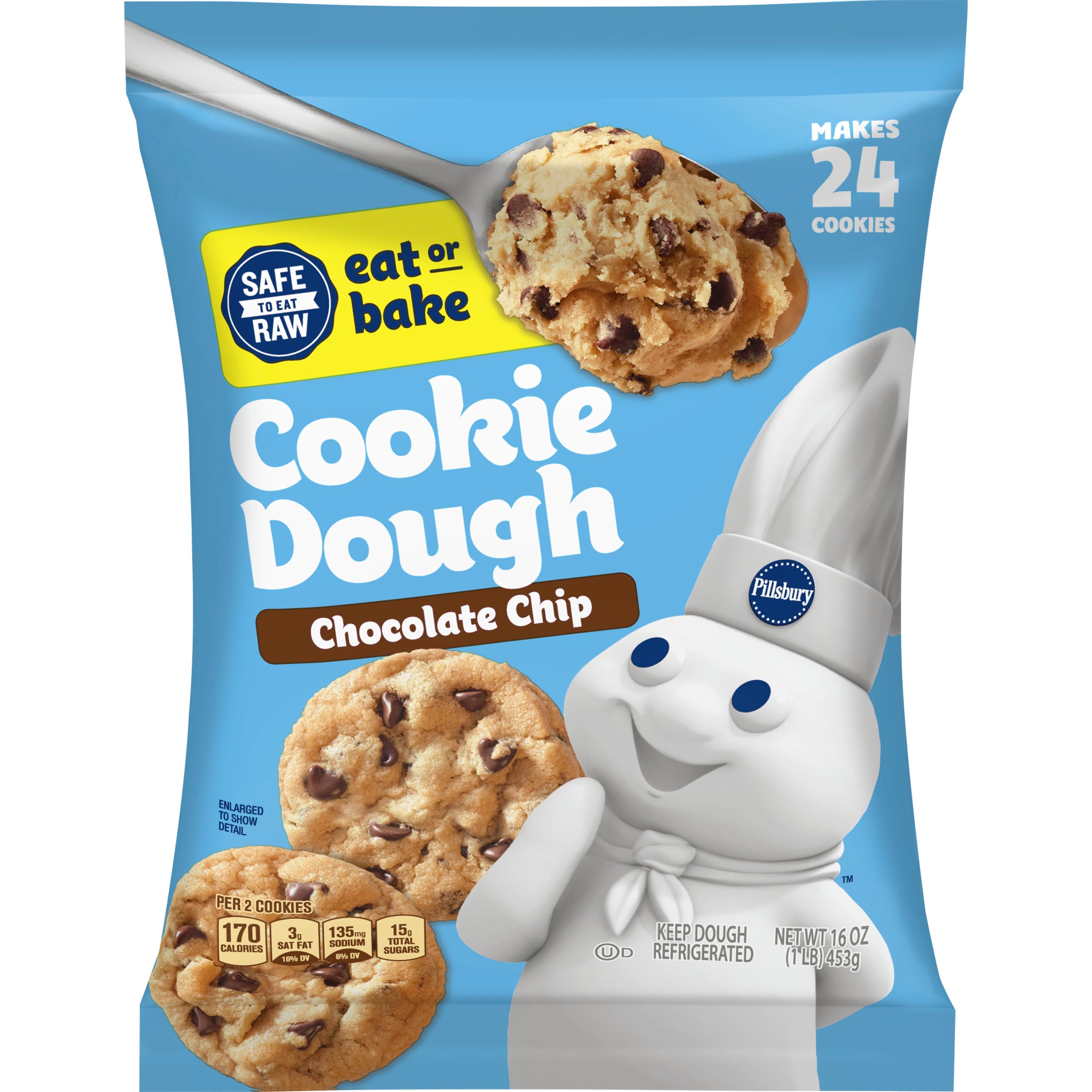 Pillsbury Chocolate Chip Cookie Dough Ready to Bake 16 Ounce Size - 12 Per Case.