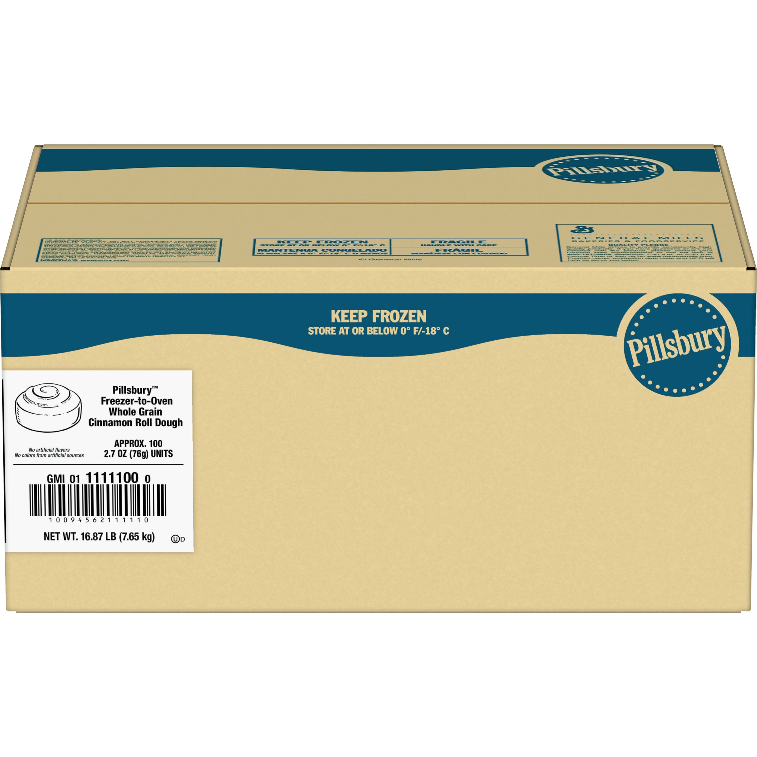 Pillsbury™ Freezer To Oven Whole Grain Frozen Cinnamon Roll Dough 16.88 Pound Each - 1 Per Case.