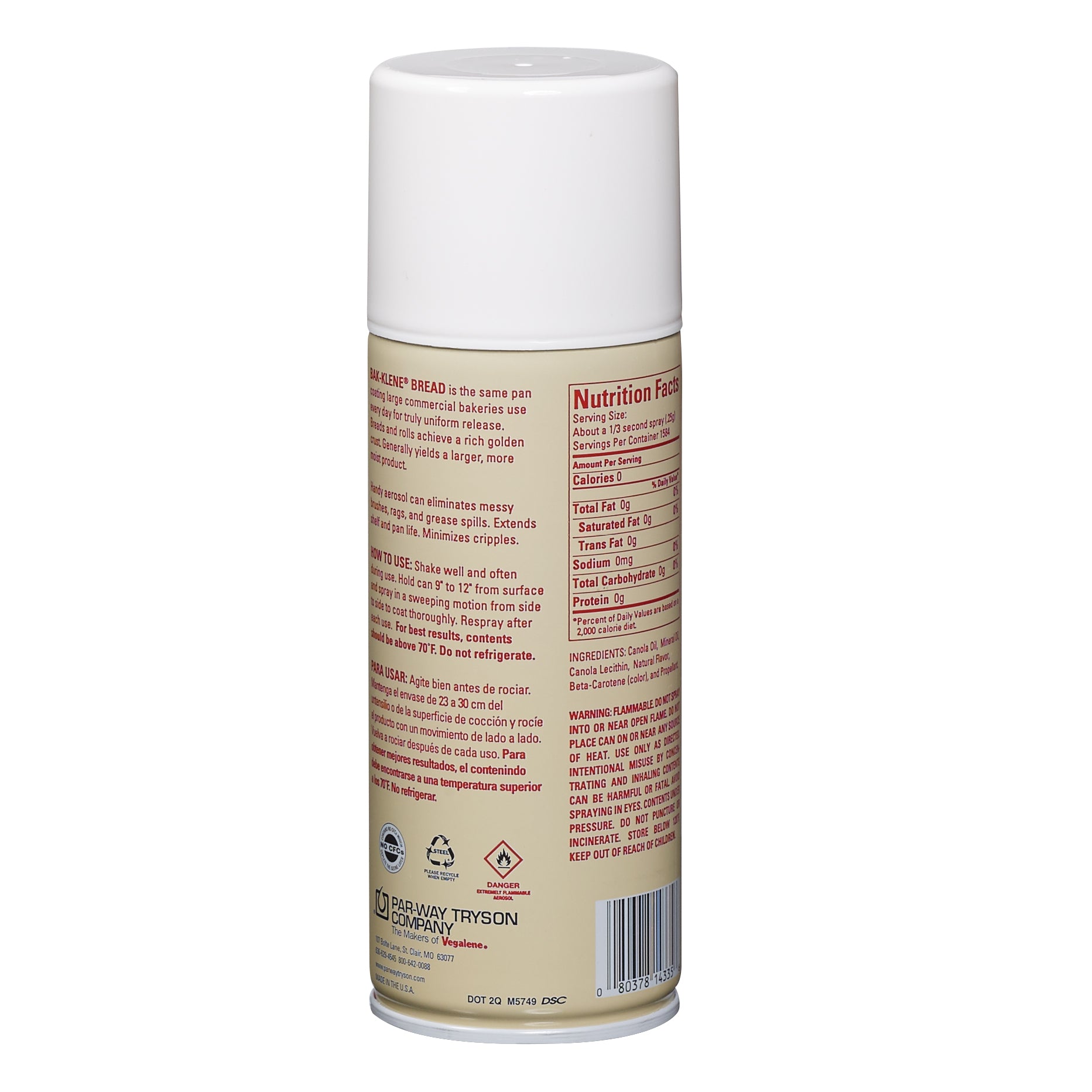 Bak Klene Bread Pan Coating Aerosol 14 Ounce Size - 6 Per Case.