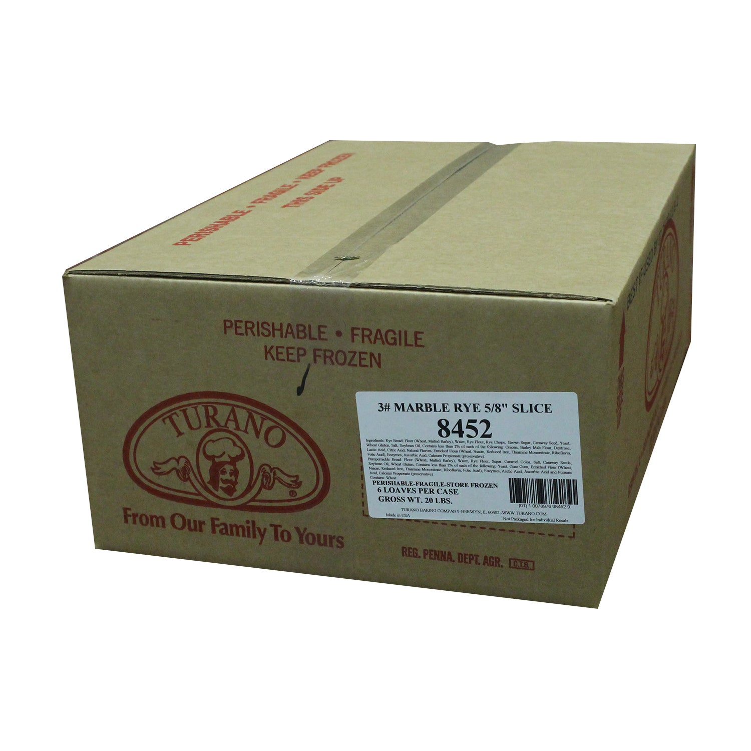 Turano Marble Rye Sour 5/8 Inch Sliced Bread 48 Ounce Size - 6 Per Case.