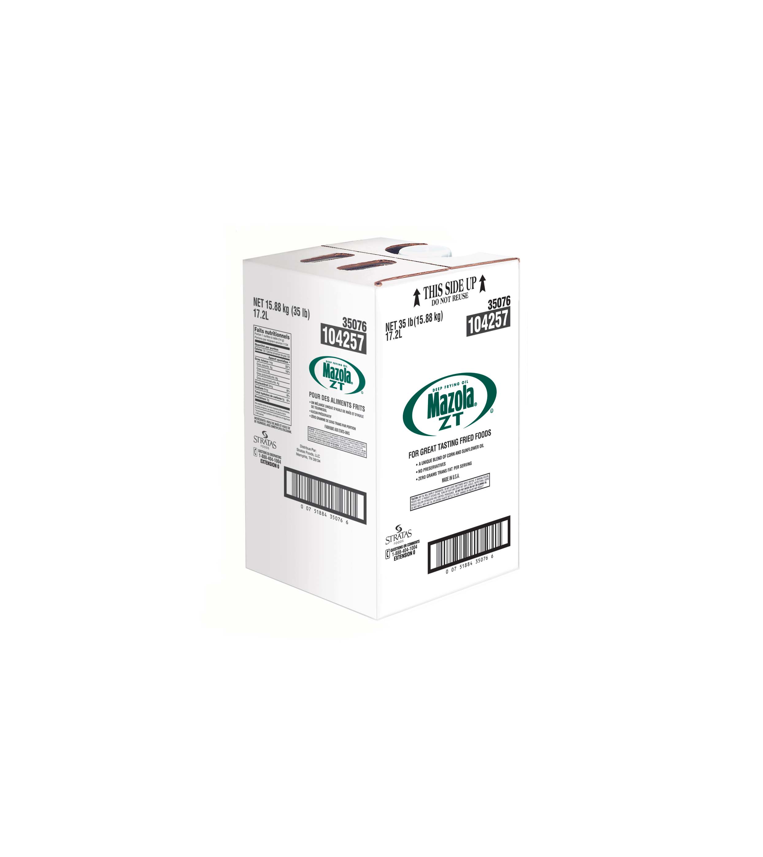 Mazola ZT Deep Fry Oil 35 Pound Each - 1 Per Case.
