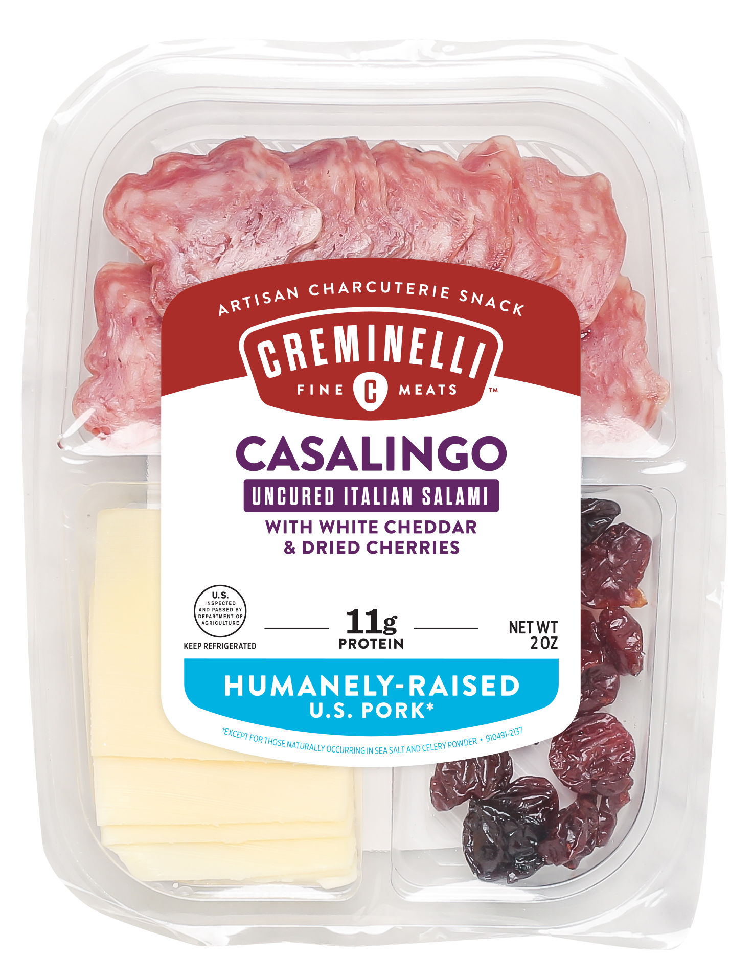 Sliced Casalingo White Cheddar & Cherries Snack Tray Casalingo Salami Paired With Creamy 2 Ounce Size - 12 Per Case.