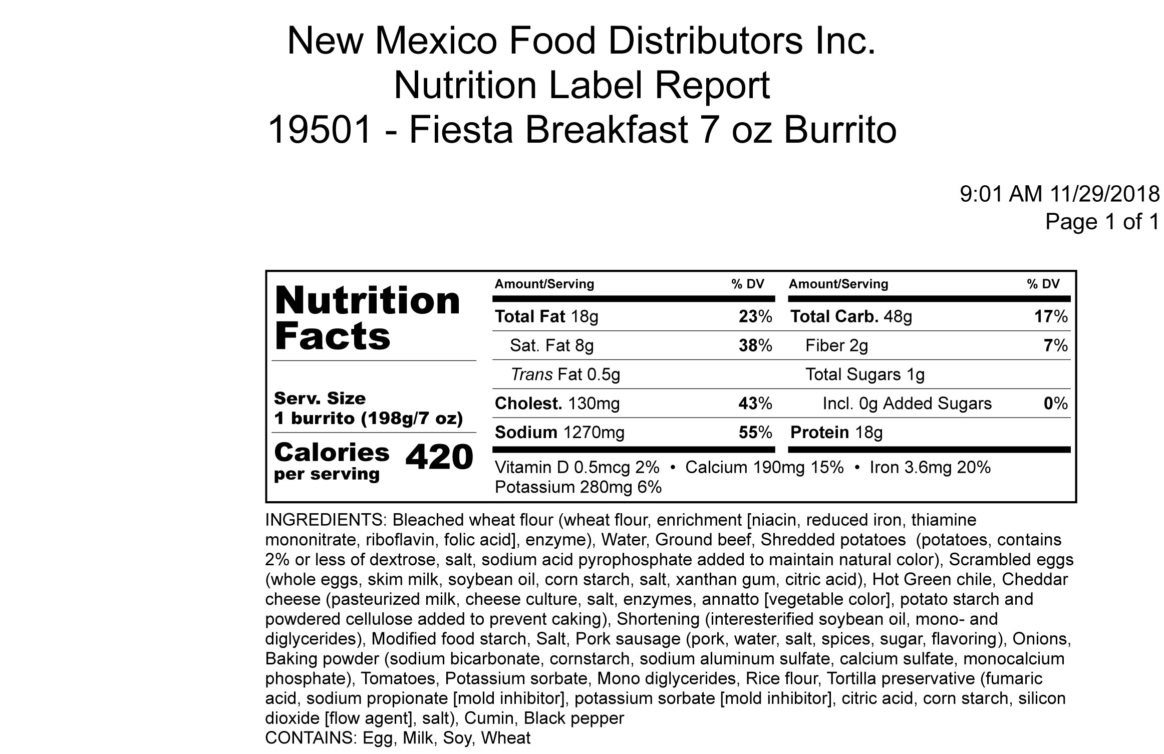 Green Chile Fiesta Brkfstegg Saus Beef Hshbrwn Cheddar Burrito To 1 Each - 12 Per Case.