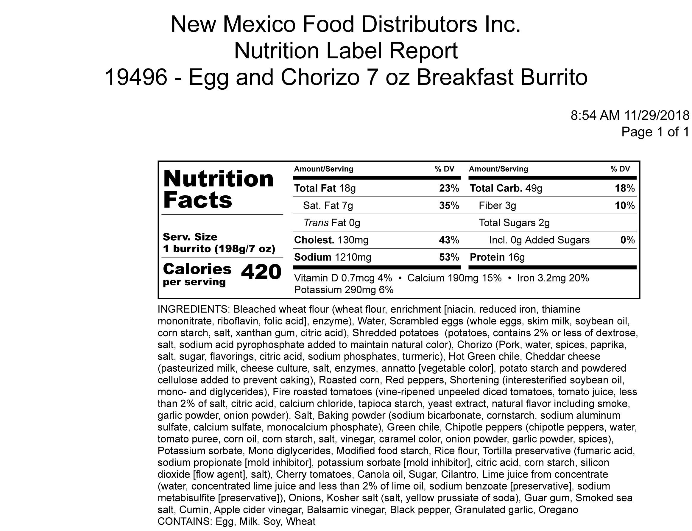 Green Chile Breakfast Egg & Chorizo Whshbrwn Cheddar Burrito To 1 Each - 12 Per Case.