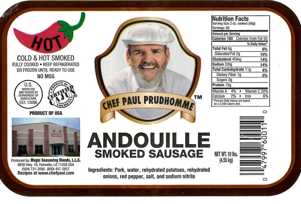 Hot Andouille Sausage Frozen 10 Pound Each - 1 Per Case.