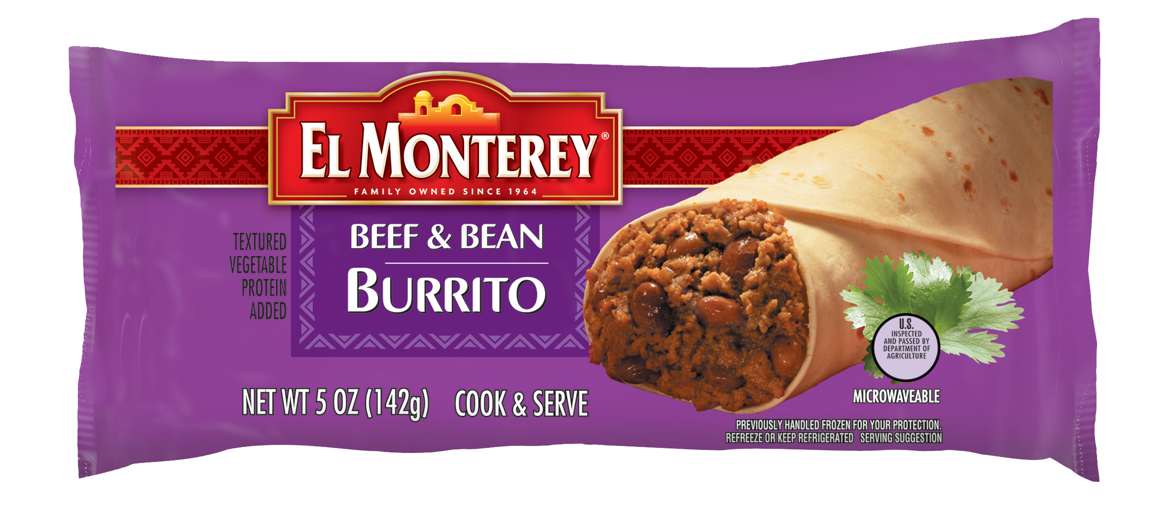 Burrito Individually Wrapped El Monterey Beef& Bean 5 Ounce Size - 24 Per Case.