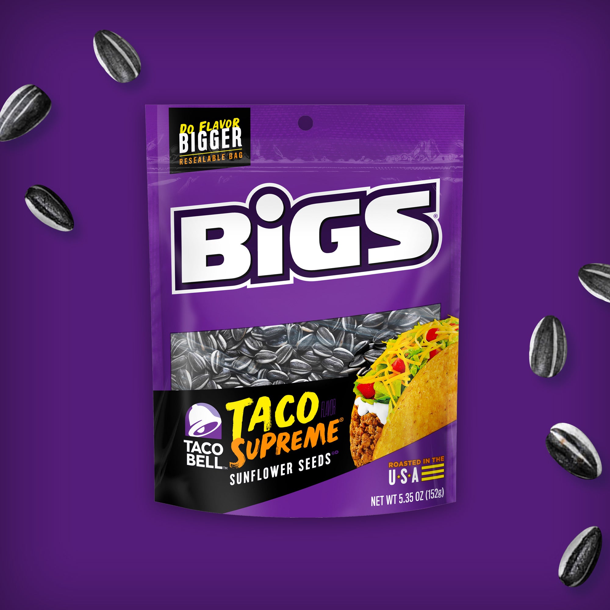 Bigs Taco Bell Taco Supreme Sunflower Seedsketo Friendly Snack Bag 5.35 Ounce Size - 12 Per Case.