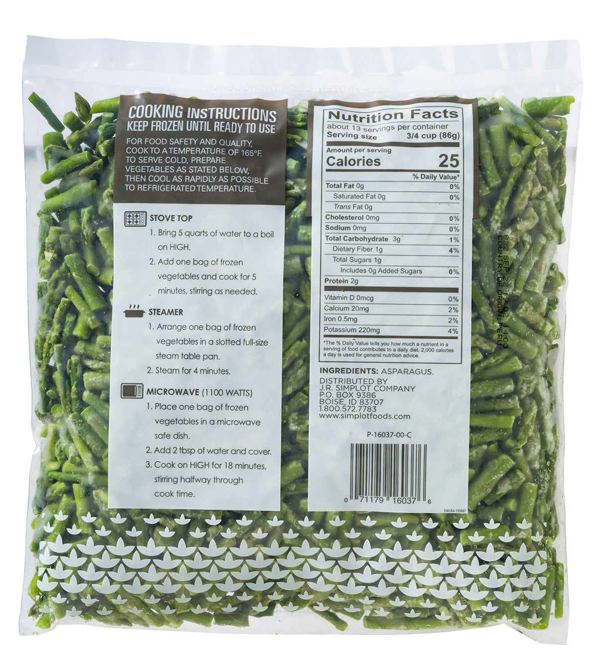 Simplot Simple Goodness Classic Vegetables Asparagus Cuts & Tips 2.5 Pound Each - 6 Per Case.
