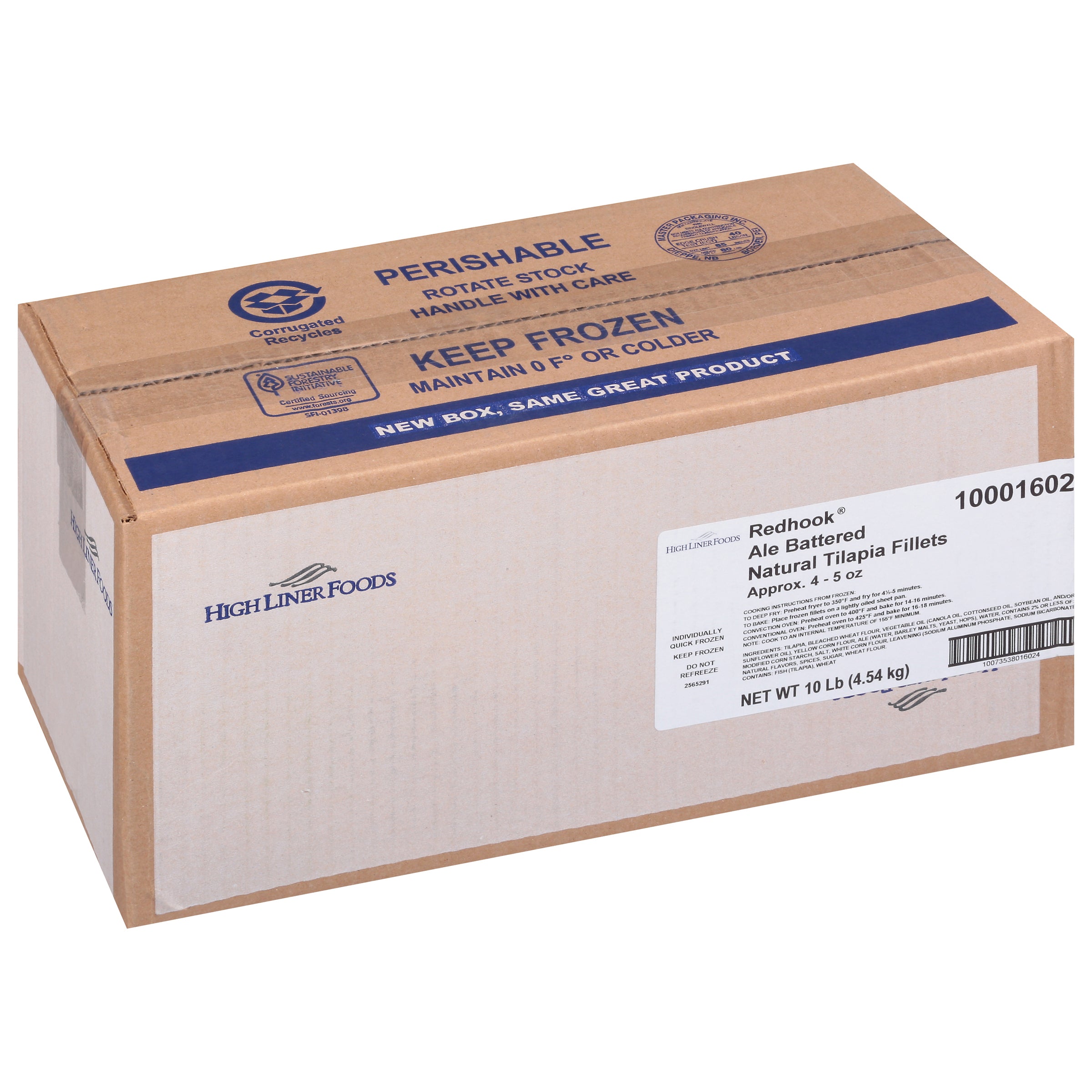 Redhook Ale Battered Natural Tilapiafillets Approx 10 Pound Each - 1 Per Case.