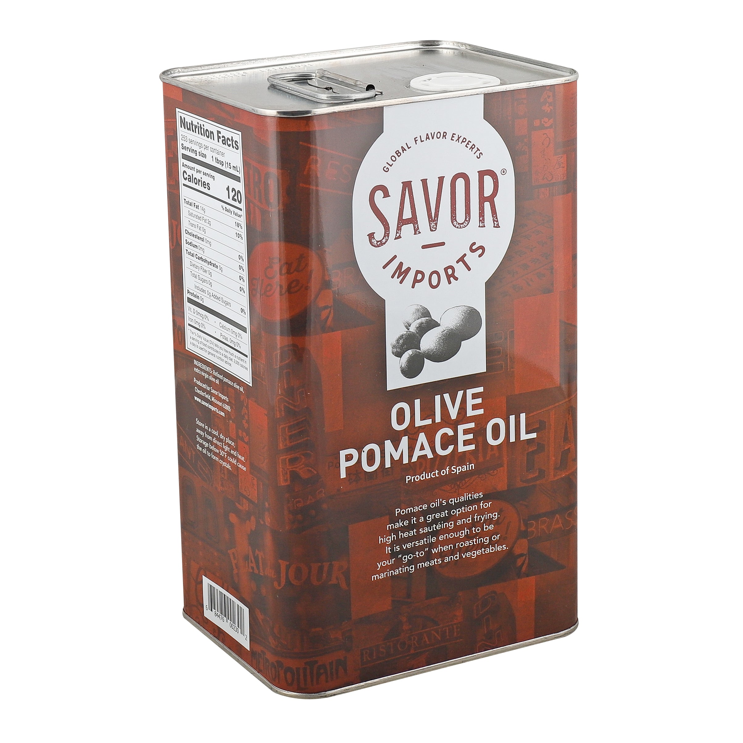 Oil Olive Pomace Tin 1 Gallon - 6 Per Case.