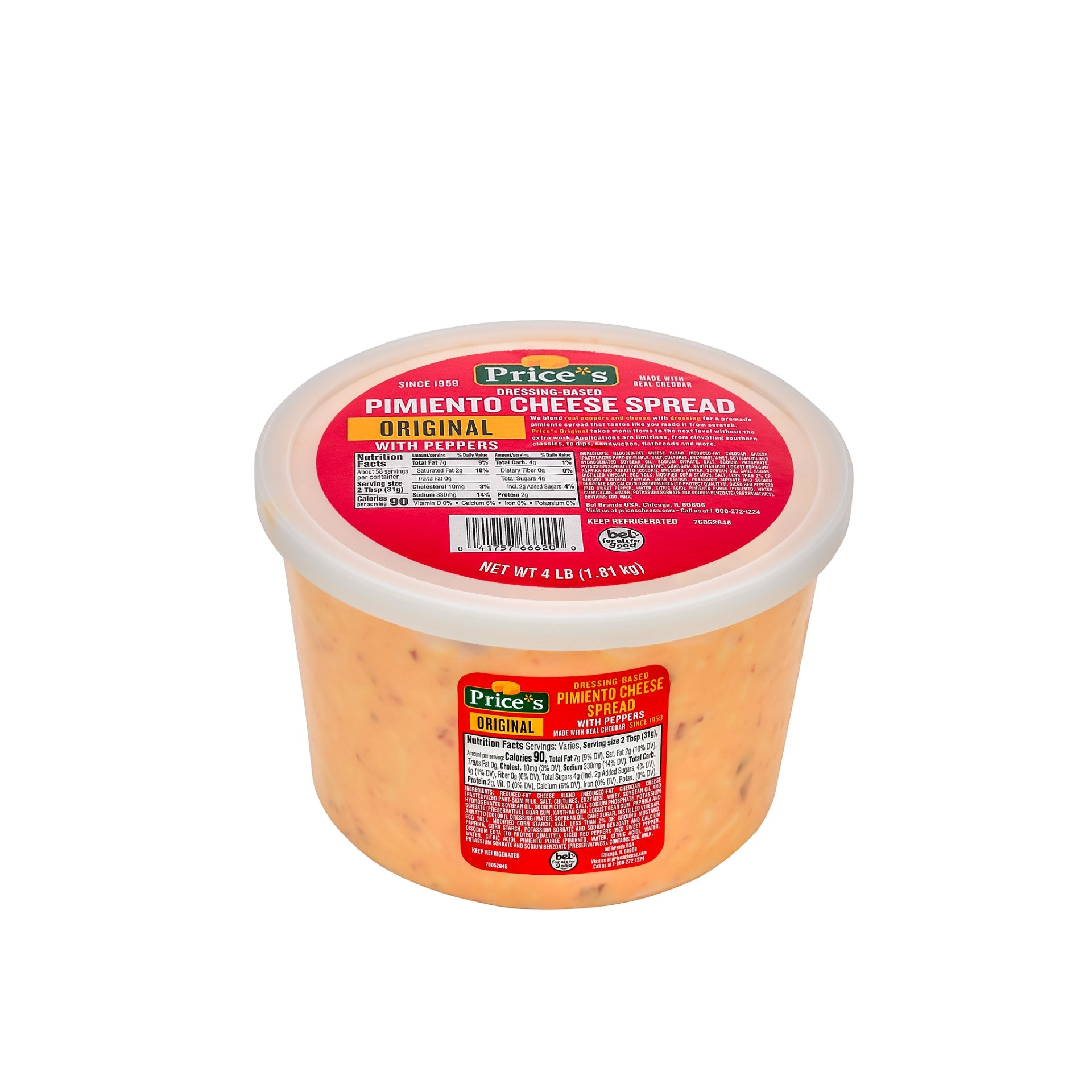 Price's Cheese Pimento Pail 4 Pound Each - 4 Per Case.