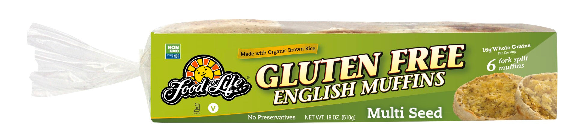 Food For Life Wheat & Gluten Free Multi Seedrice English Muffin 18 Ounce Size - 6 Per Case.
