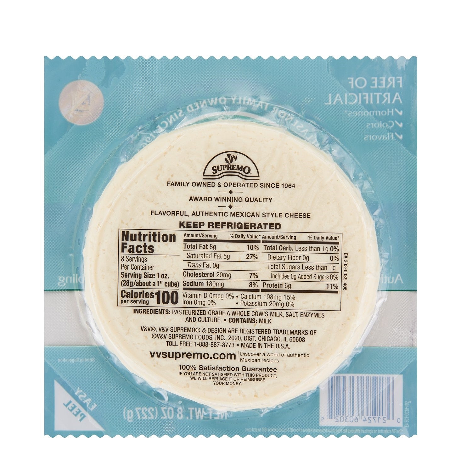 Supremo Queso Fresco Fresh Crumbling Cheese 8 Ounce Size - 12 Per Case.