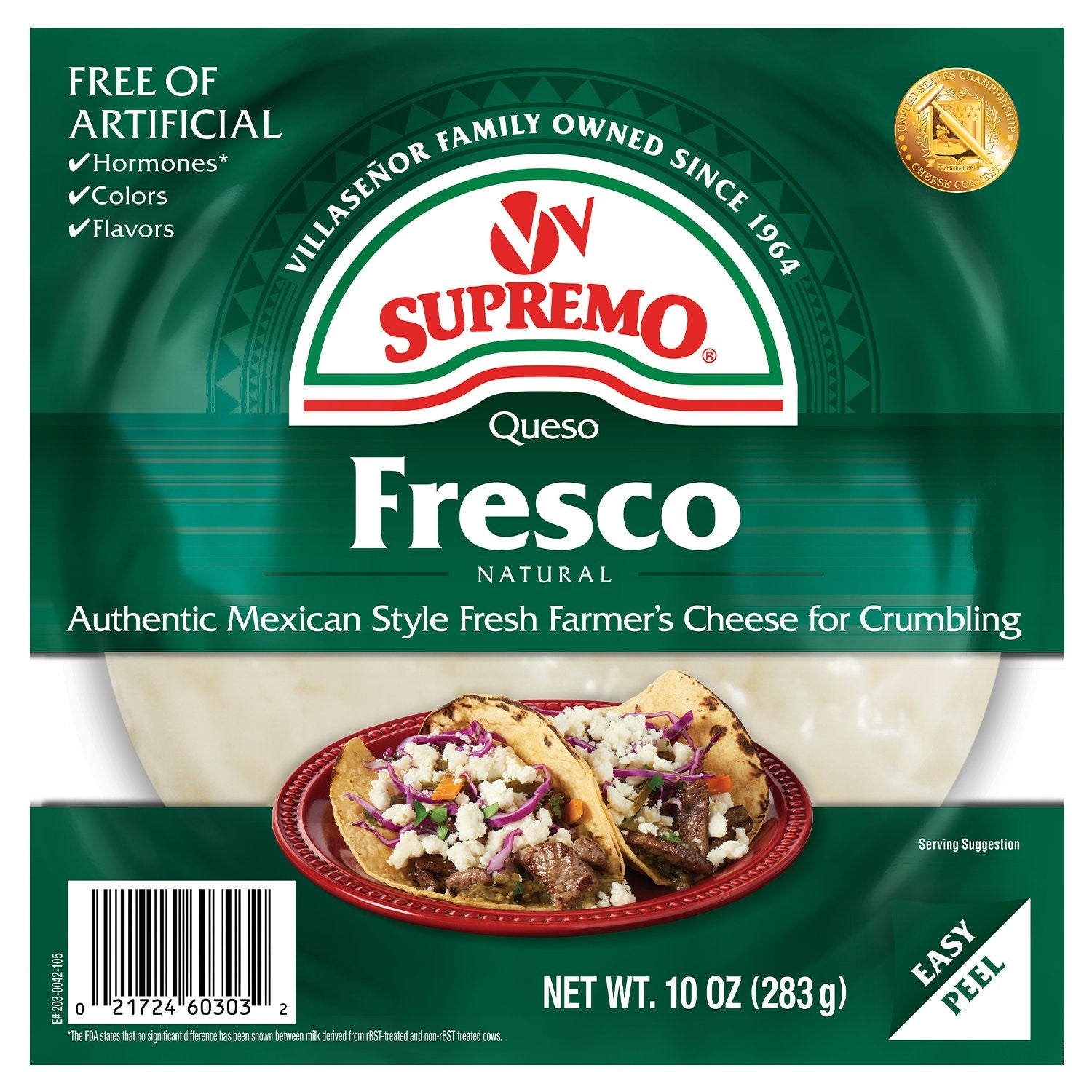 Supremo Queso Fresco 10 Ounce Size - 12 Per Case.