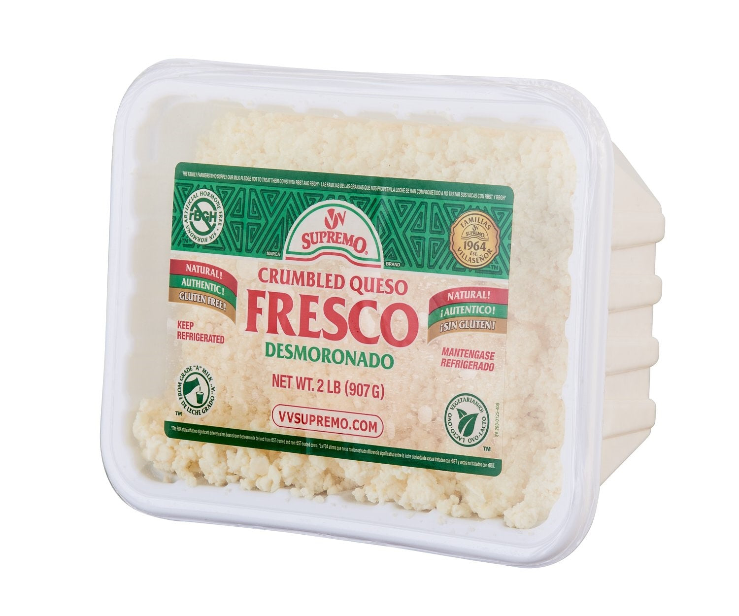 Supremo Queso Fresco Crumbles 2 Pound Each - 6 Per Case.
