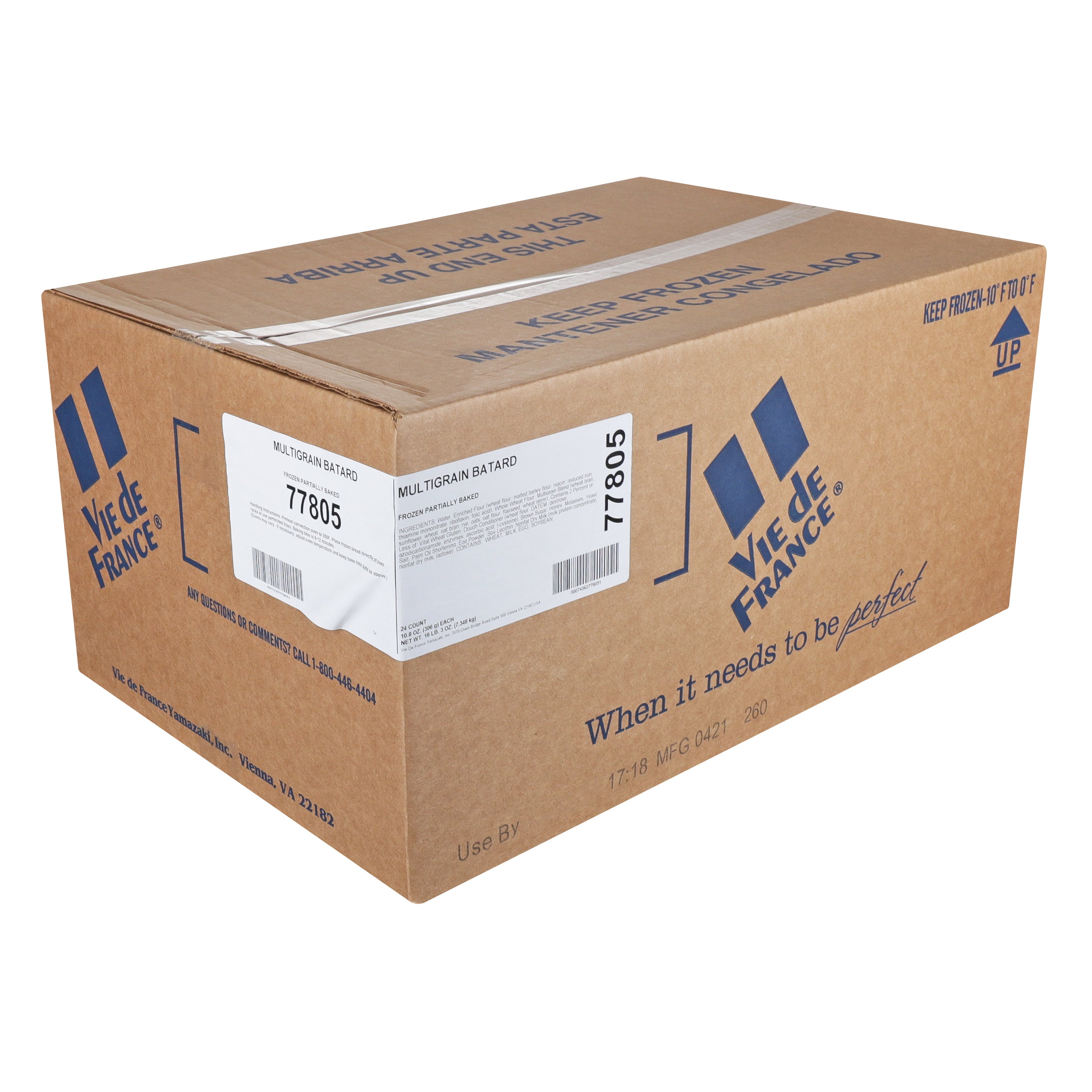 Vie De France Batard Multi Grain Parbaked 10.8 Ounce Size - 24 Per Case.