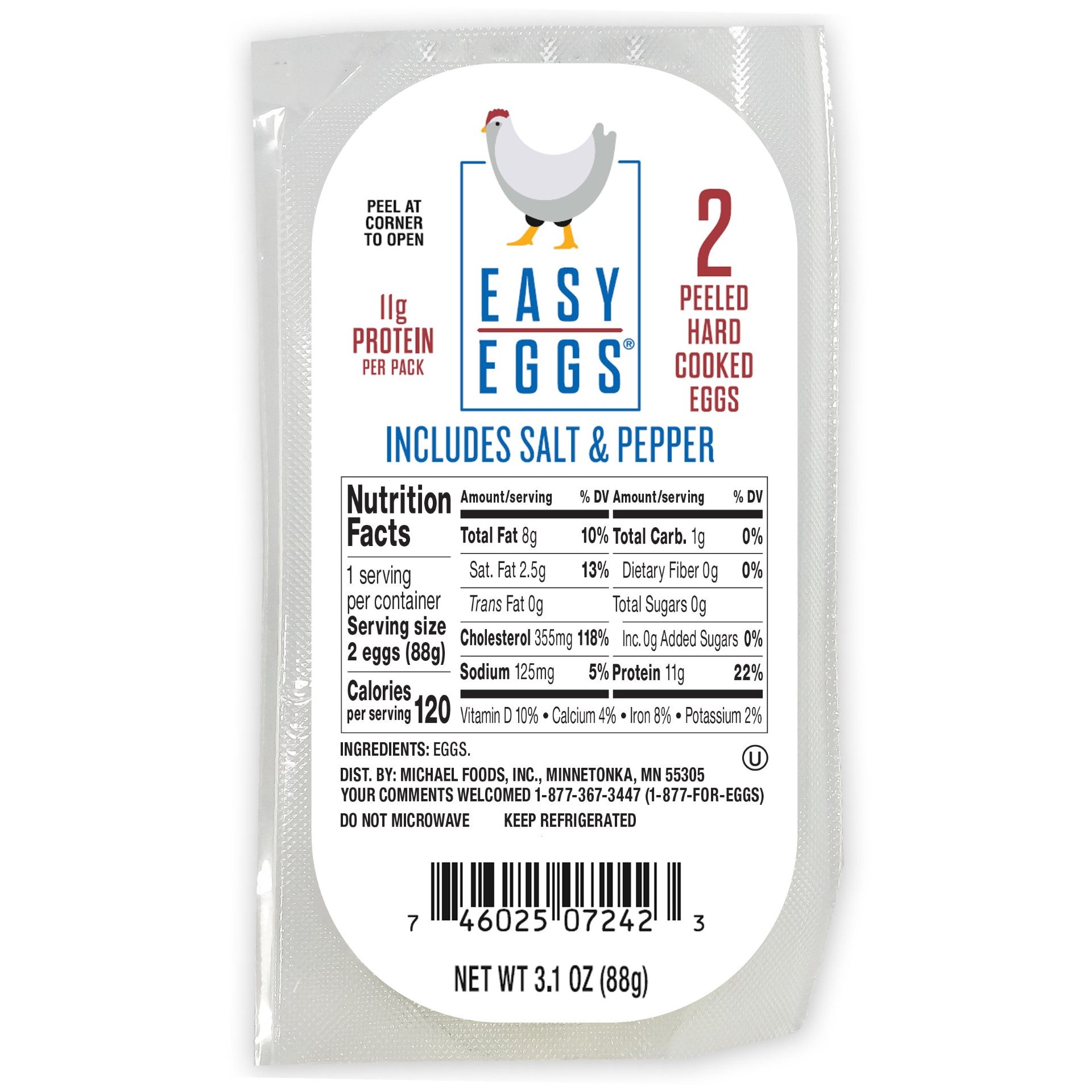 Peeled Hard Cooked Eggs With Salt And Pepper 3.1 Ounce Size - 20 Per Case.