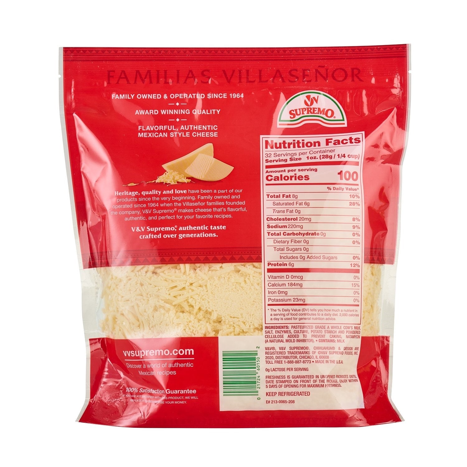 Queso Chihuahua Shred 2 Pound Each - 6 Per Case.