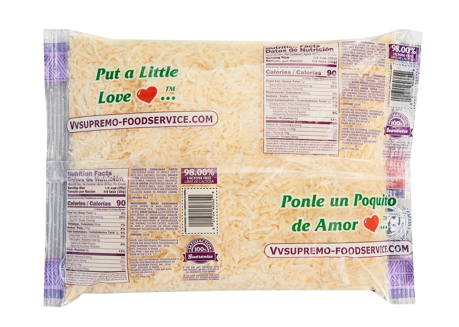 Supremo Mexican Cheese Blend 5 Pound Each - 4 Per Case.
