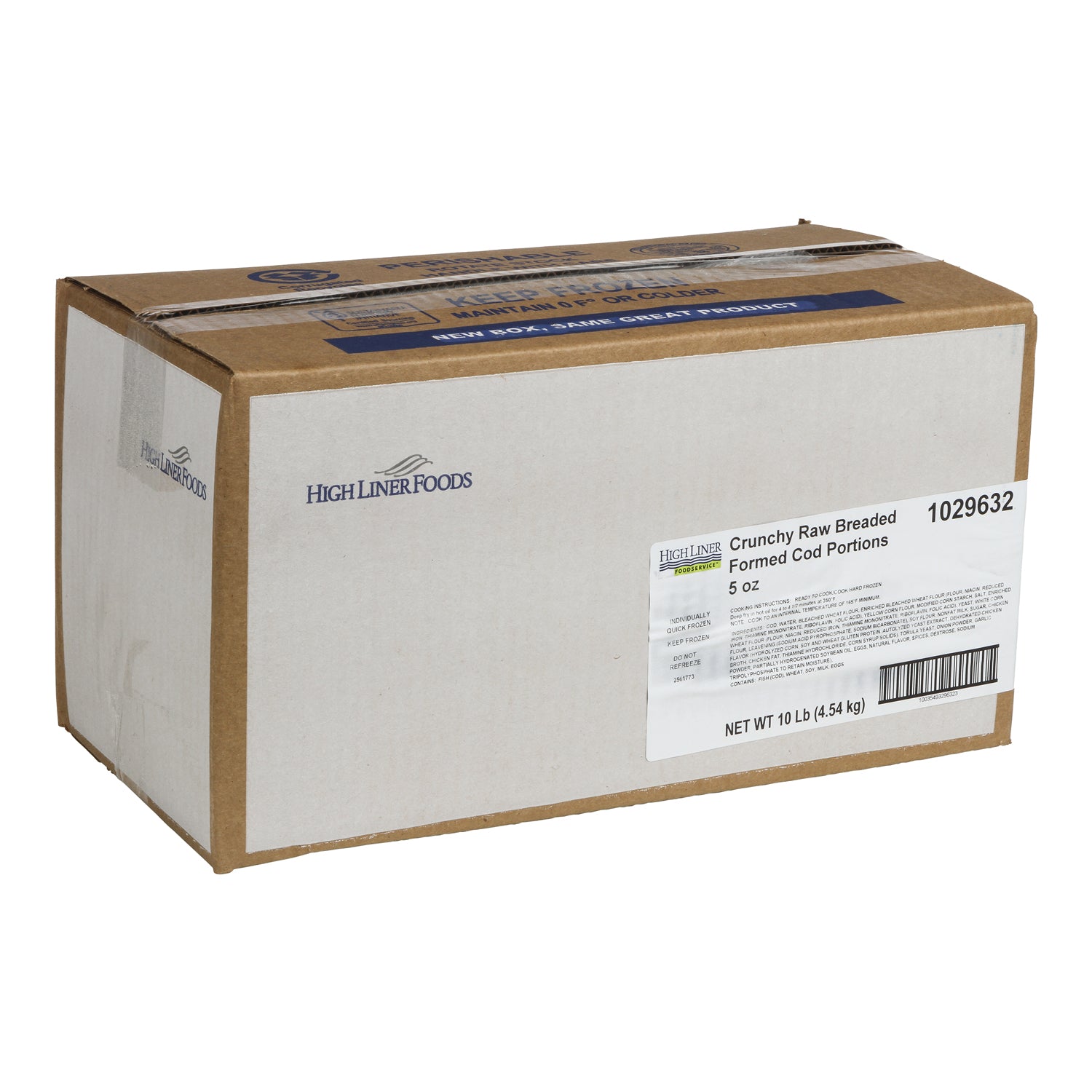 Crunchy Raw Breaded Formed Cod Portions Msc 10 Pound Each - 1 Per Case.