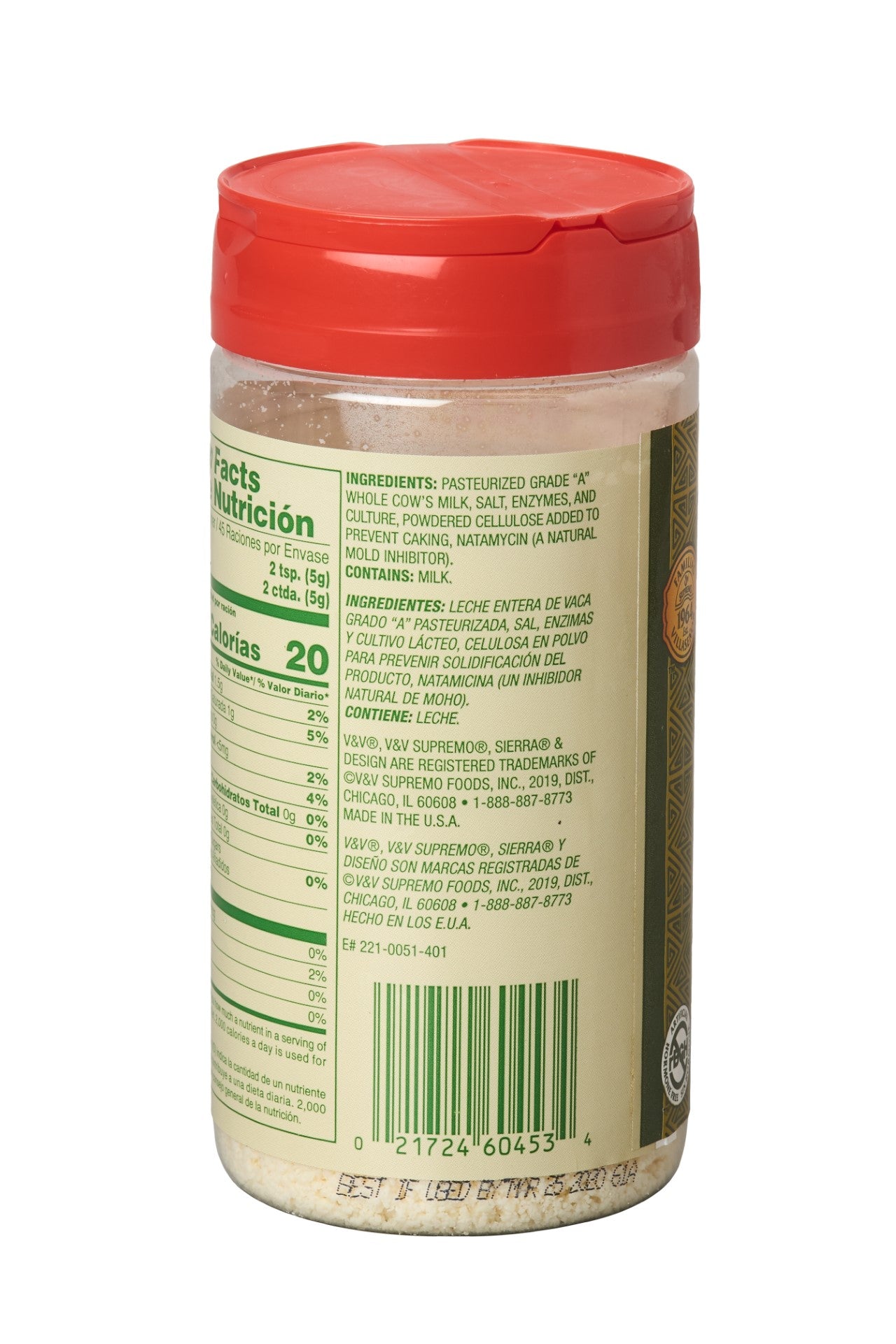 Queso Cotija Shaker 8 Ounce Size - 6 Per Case.