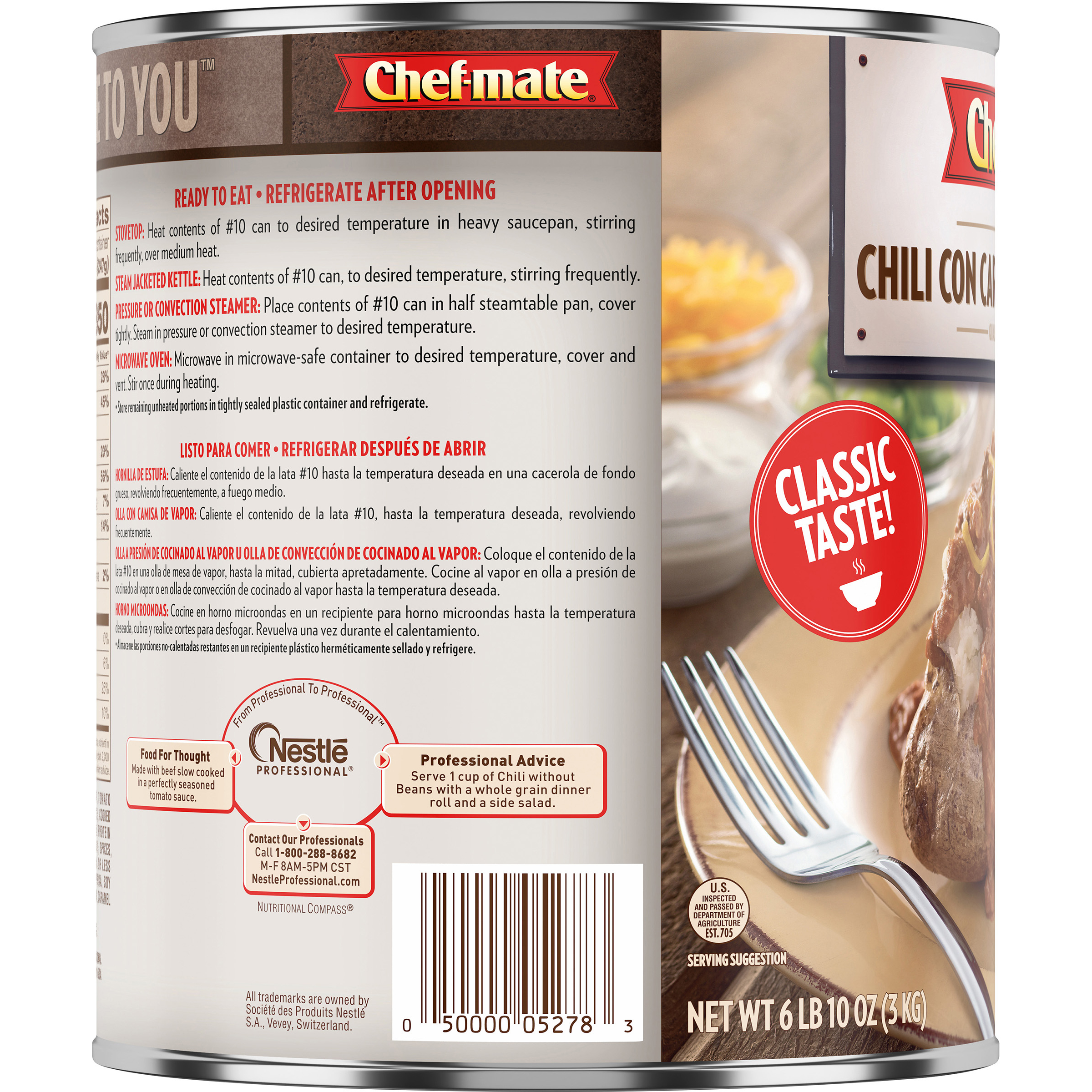 Chef Mate Chili Con Carne Without Beans 105.82 Ounce Size - 6 Per Case.