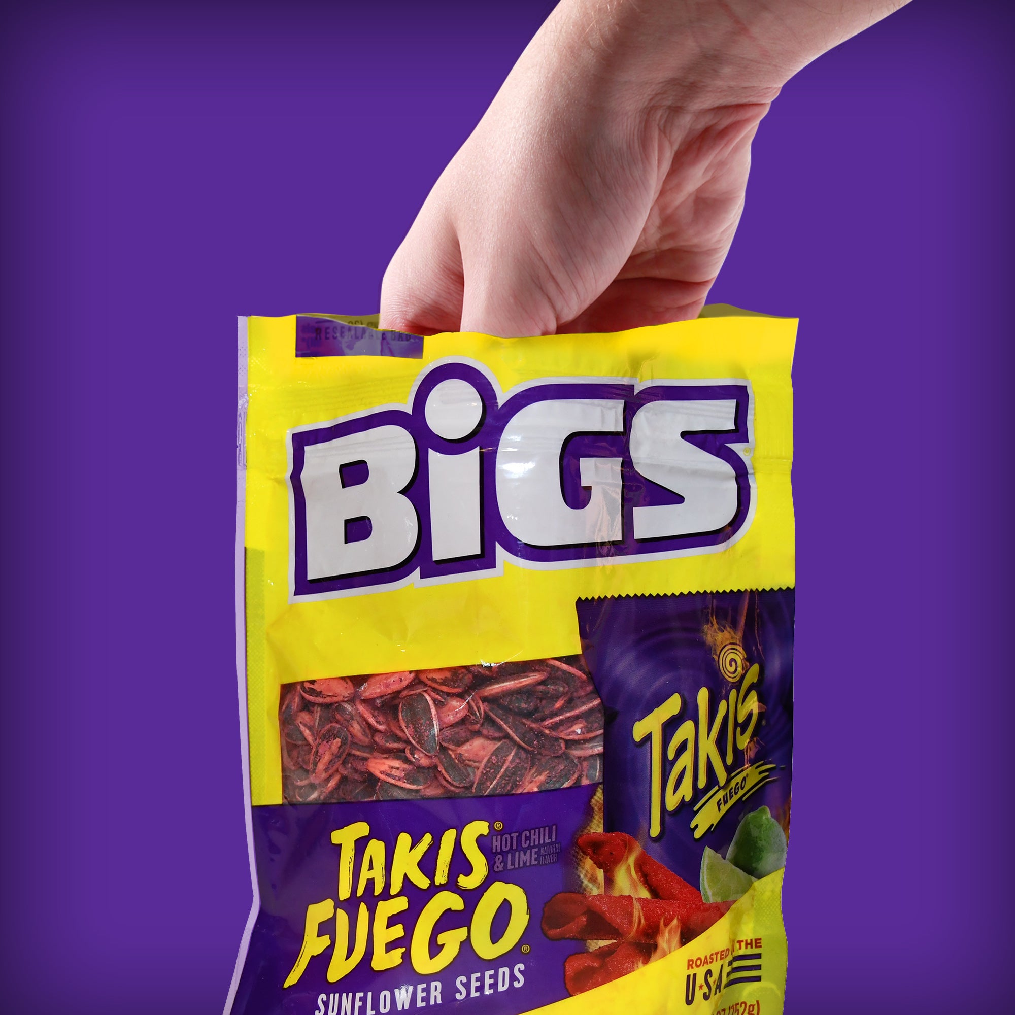 Bigs Takis Fuego Sunflower Seeds Hot Chili Lime Flavor Keto Friendly Snack 5.35 Ounce Size - 12 Per Case.