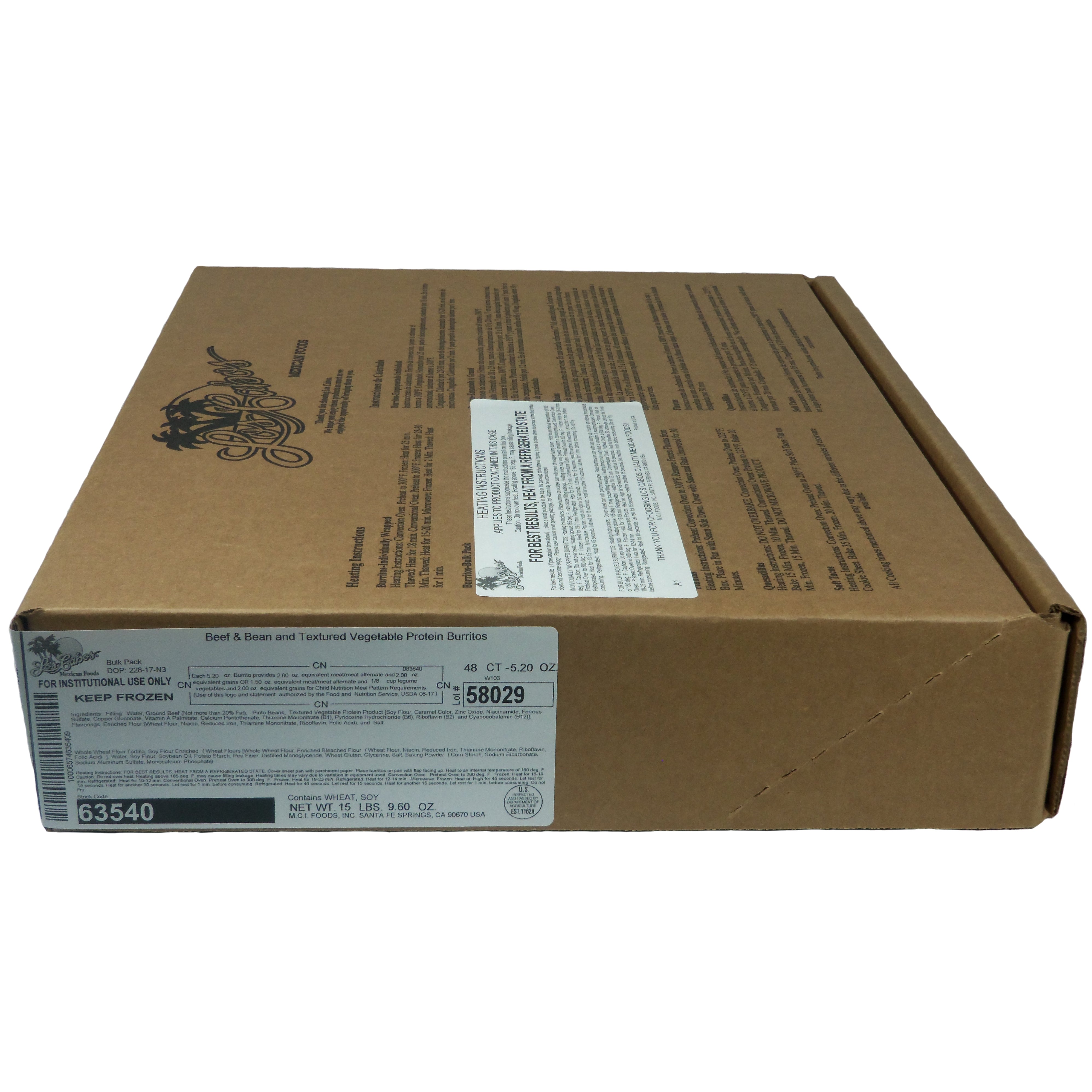 Los Cabos Beef And Bean Burrito Child Nutrition 5.2 Ounce Size - 48 Per Case.