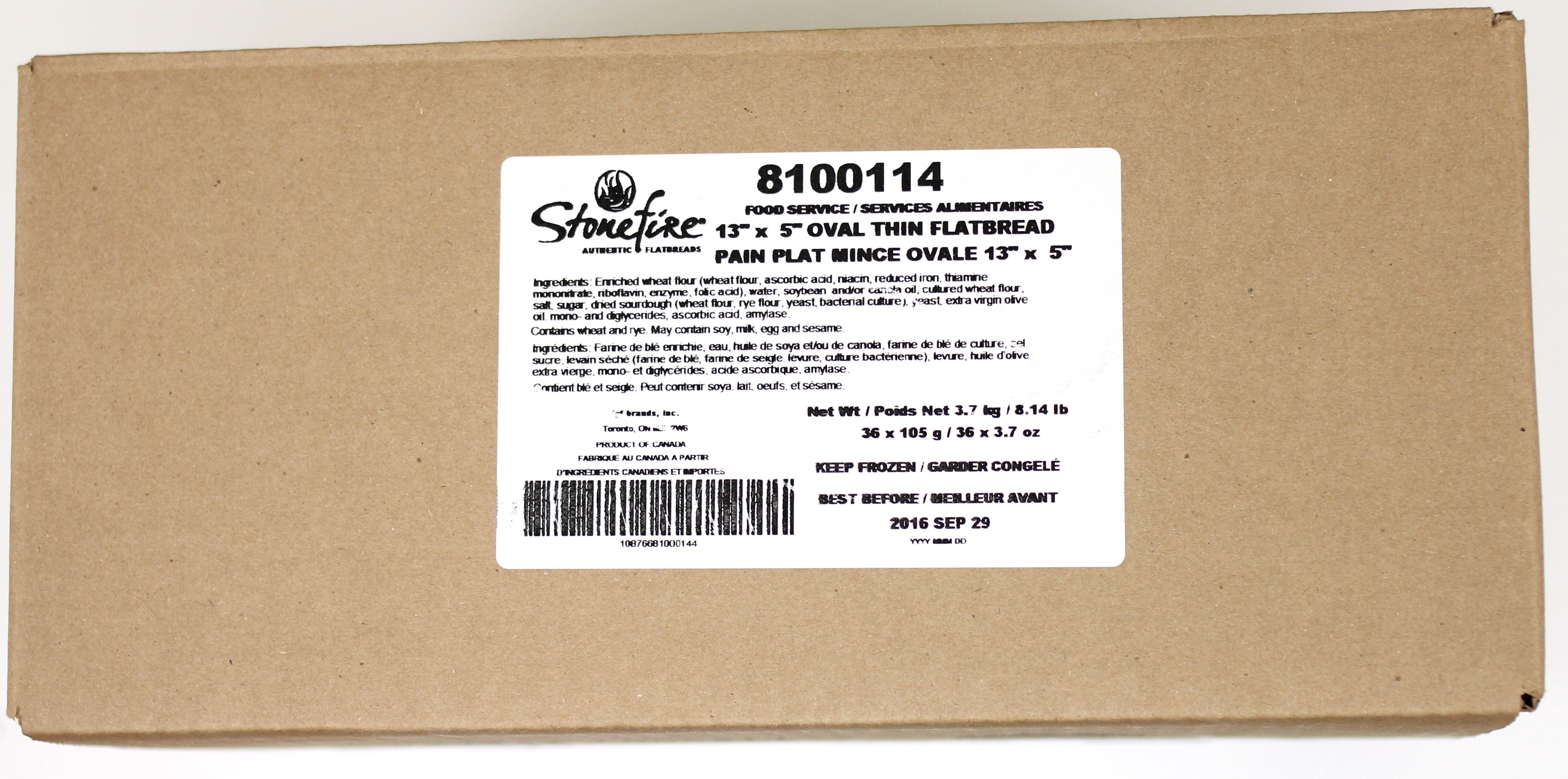 Stonefire 3"x5" Oval Thin Flatbread 36 Count Packs - 1 Per Case.