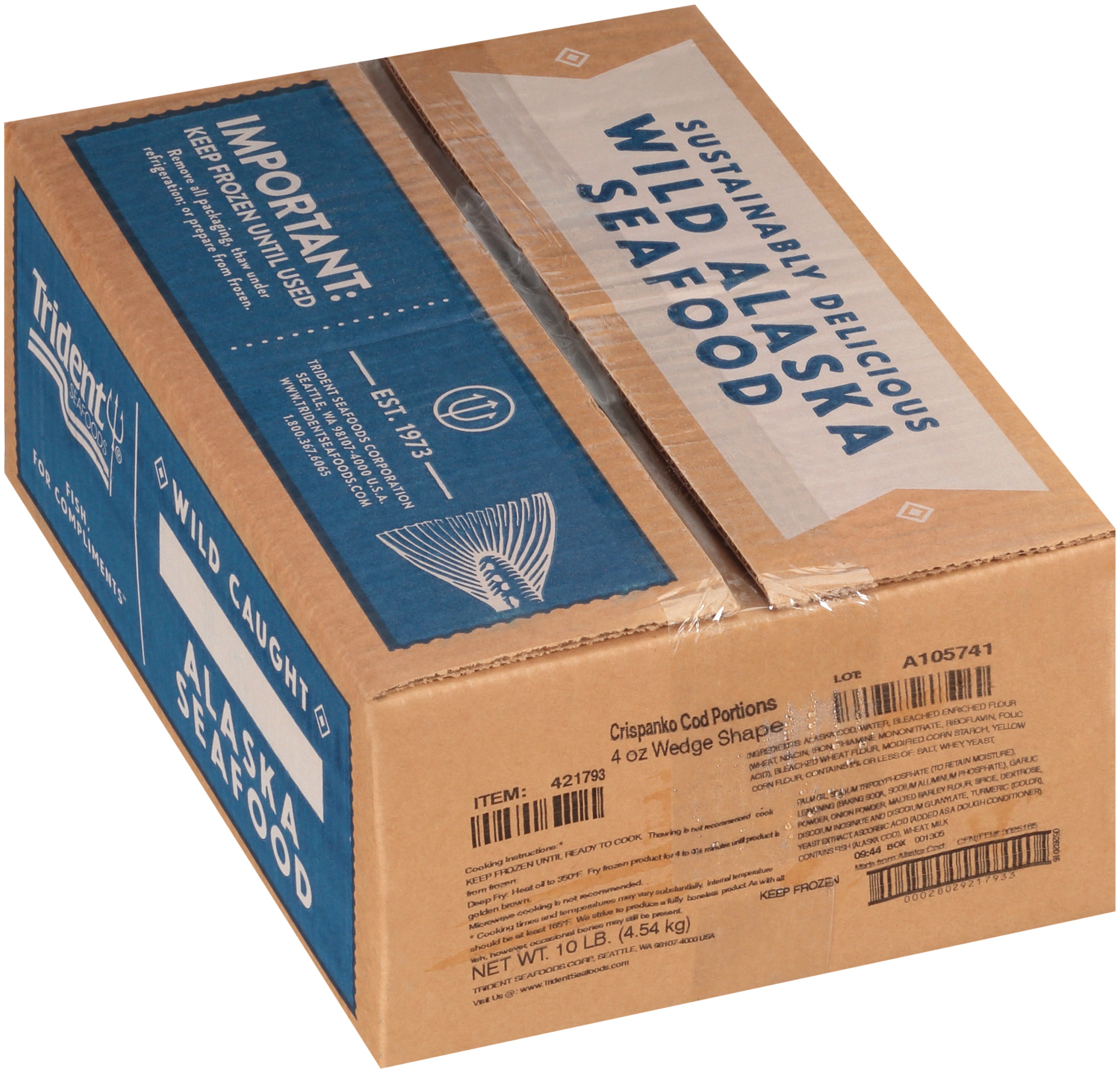 Crunchy Panko Raw Breaded Cod Wedge Portions 10 Pound Each - 1 Per Case.