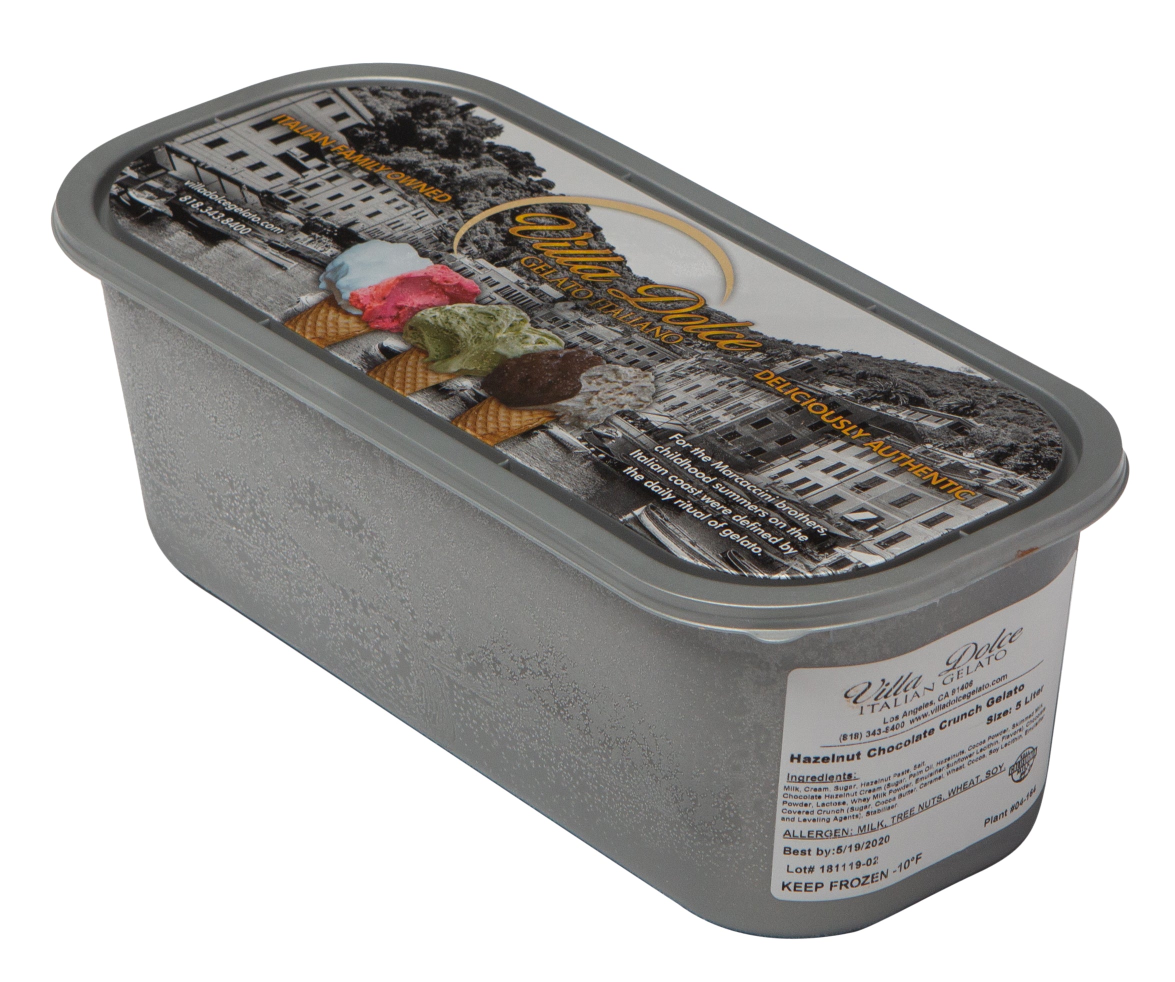 Villa Dolce Hazelnut Chocolate Crunch Gelato 5 Liter - 1 Per Case.