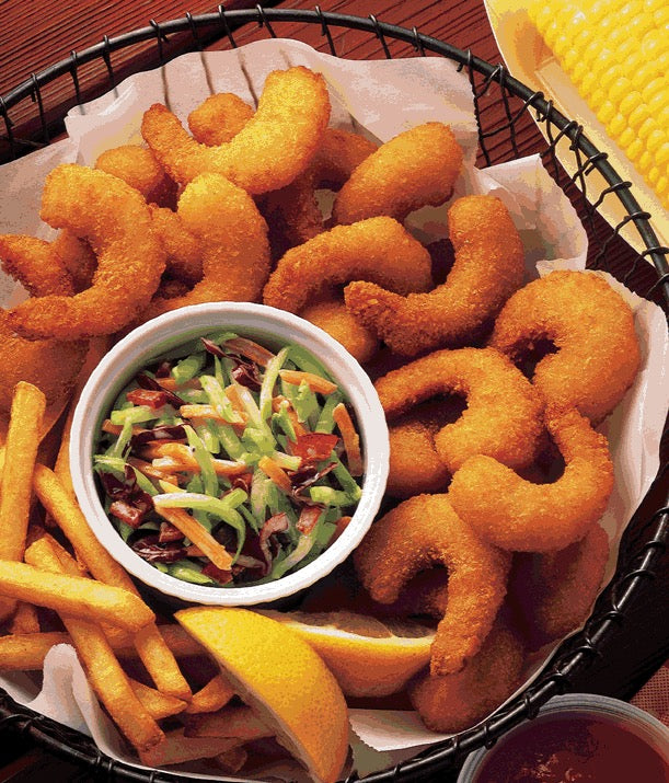 Raw Breaded Shrimp Rounds Tail Off Pouches 8 Ounce Size - 12 Per Case.