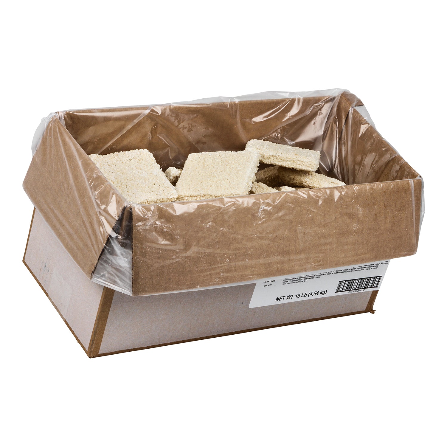 Crunchy Breaded Cod Squares Min Portions 10 Pound Each - 1 Per Case.