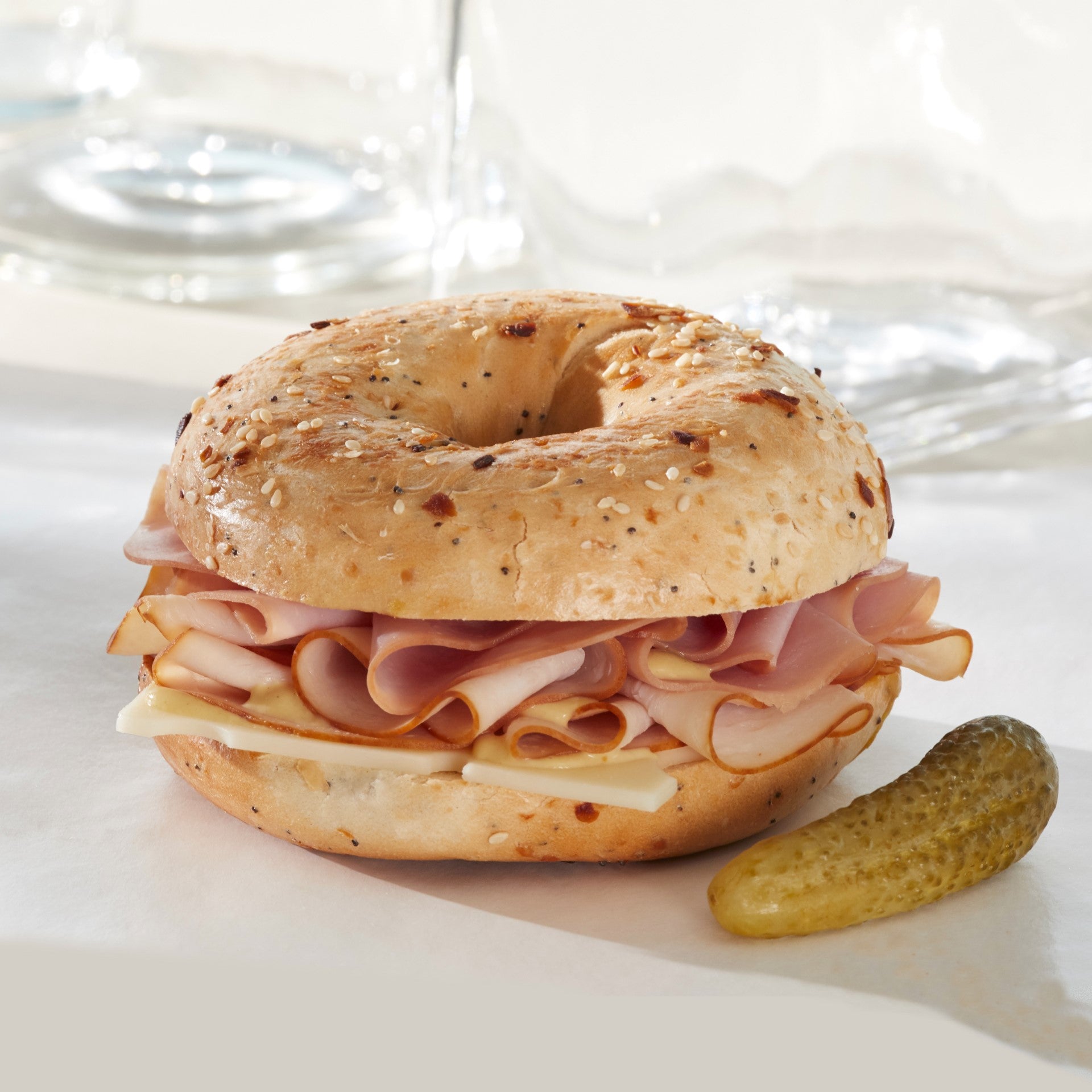 Market Sandwich Everything Bagel, Ham, Turkey, Swiss Cheese, And Garlic Dijohn Aioli Sandwich 7.1 Ounce Size - 8 Per Case.