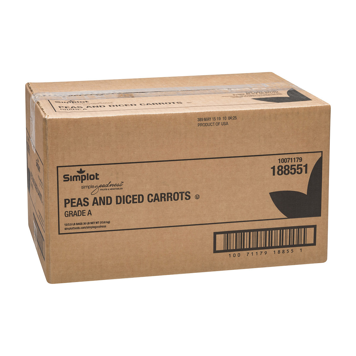 Simplot Simple Goodness Classic Vegetables Peas And Diced Carrots 2.5 Pound Each - 12 Per Case.