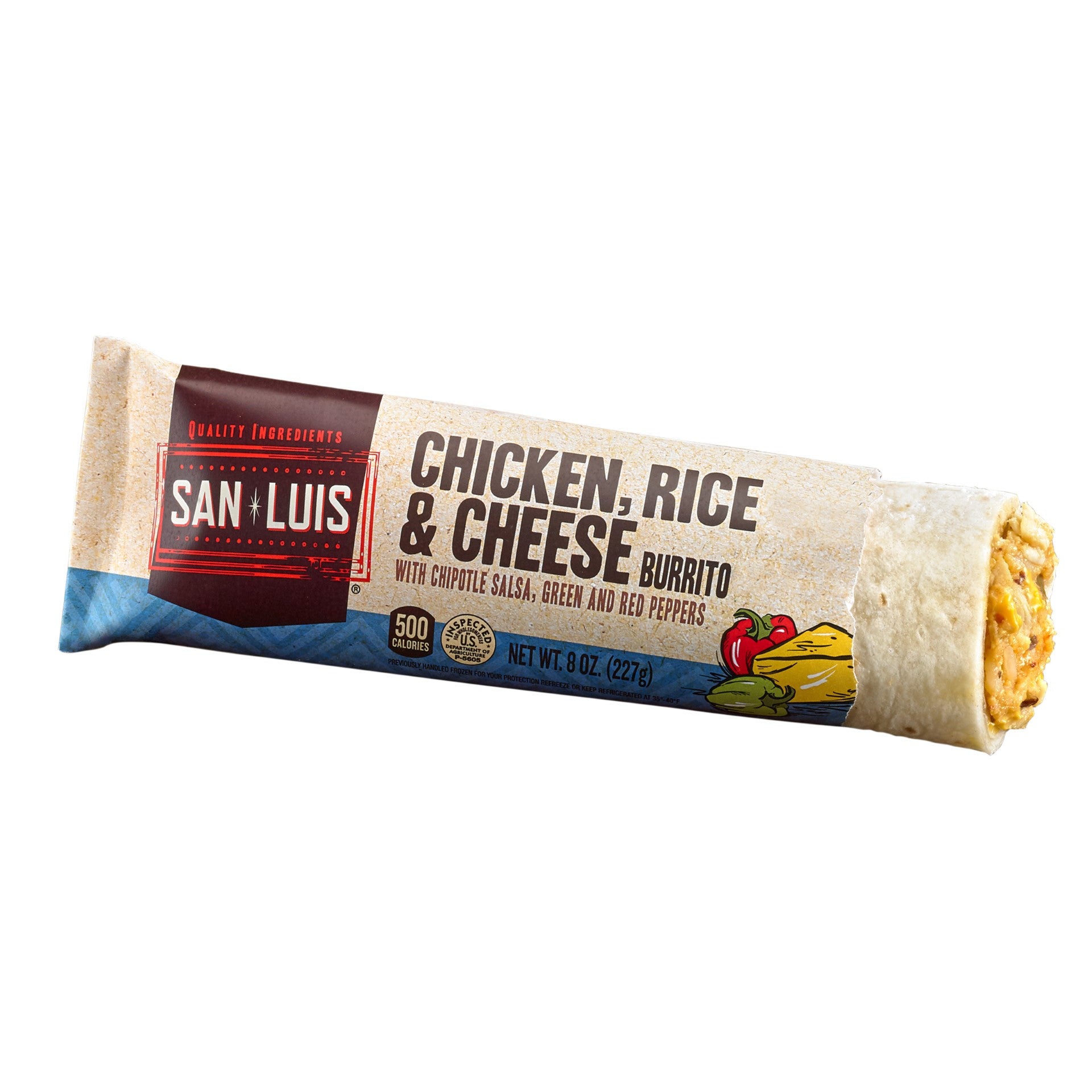 San Luis Chicken Rice & Cheese Burrito 8 Ounce Size - 10 Per Case.