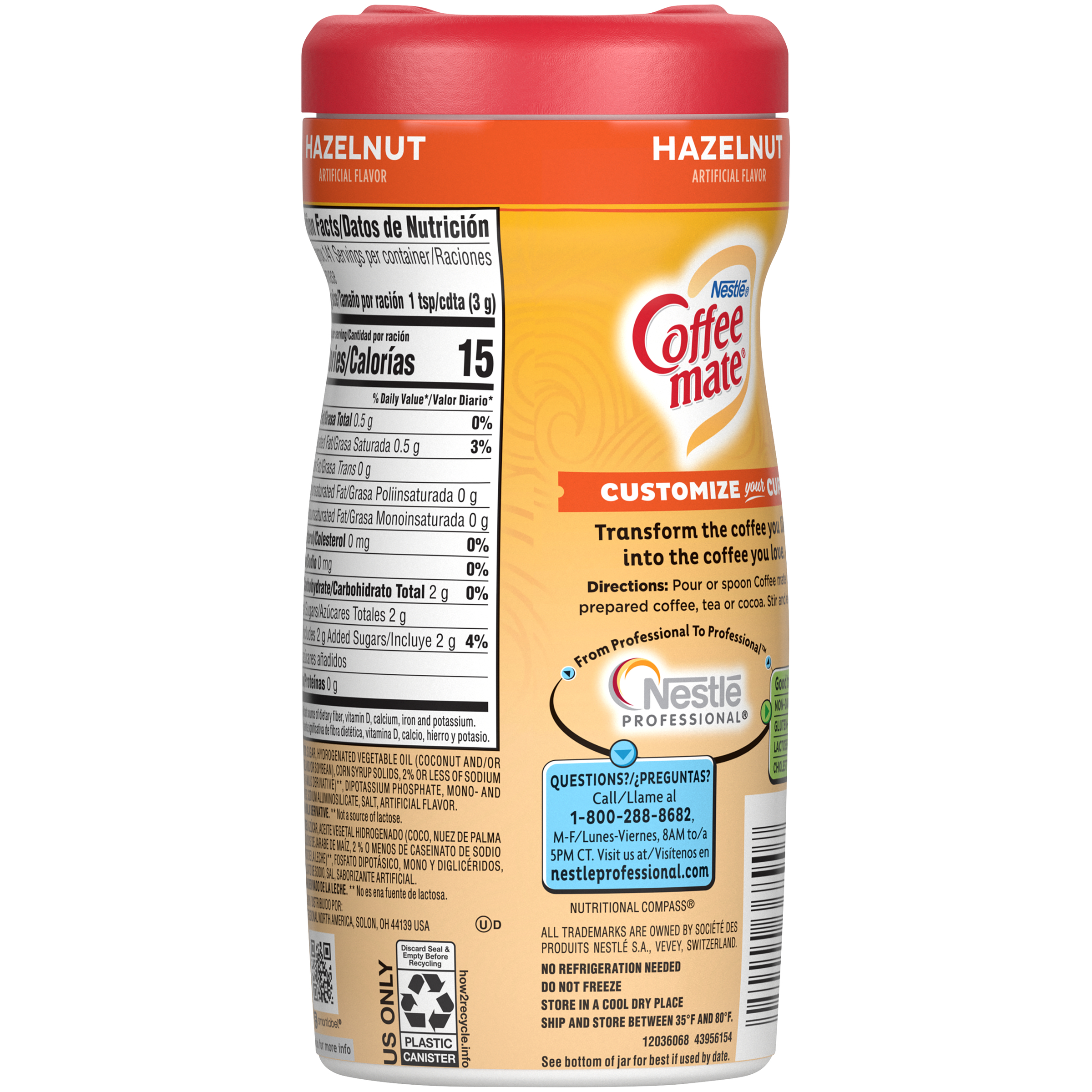 Coffee Mate Hazelnut XCanister 14.991 Ounce Size - 12 Per Case.