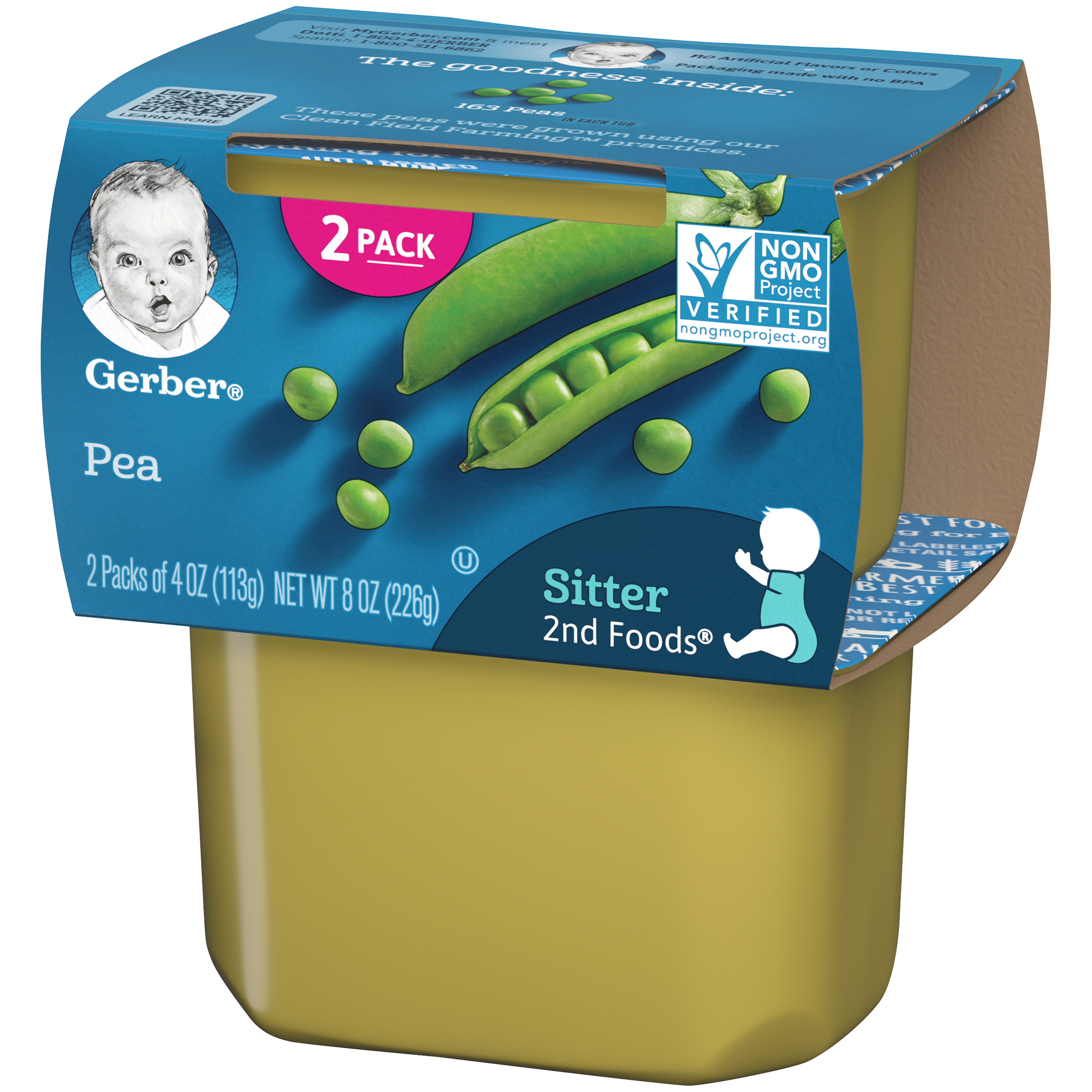 (2 pack of 4 Oz) Gerber 2nd Foods Pea Baby Food 8 Ounce Size - 8 Per Case.