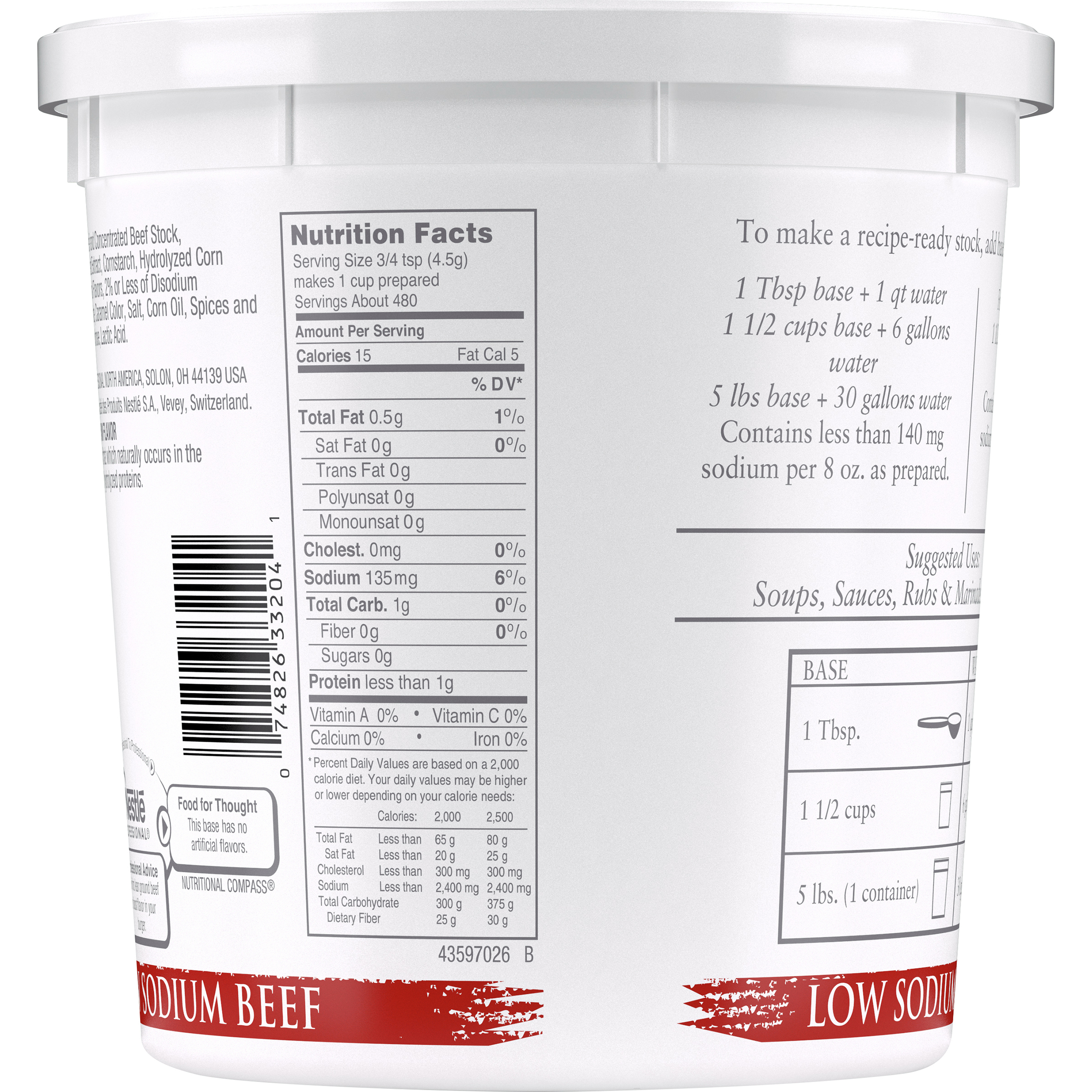 Minor's Beef Base Low Sodium (No Added Msg) Gluten Free 5 Pound Each - 4 Per Case.