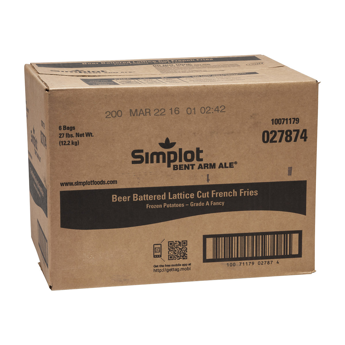 Simplot Bent Arm Ale Beer Battered Lattice Cut Fries Skin On 4.5 Pound Each - 6 Per Case.