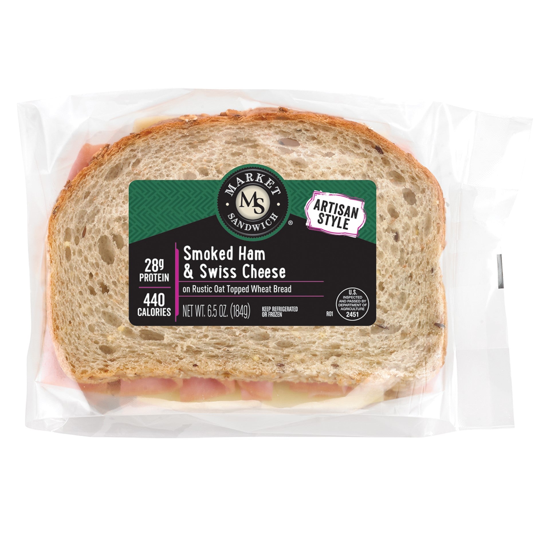 Market Artisan Ham & Swiss On Multigrain 6.5 Ounce Size - 8 Per Case.